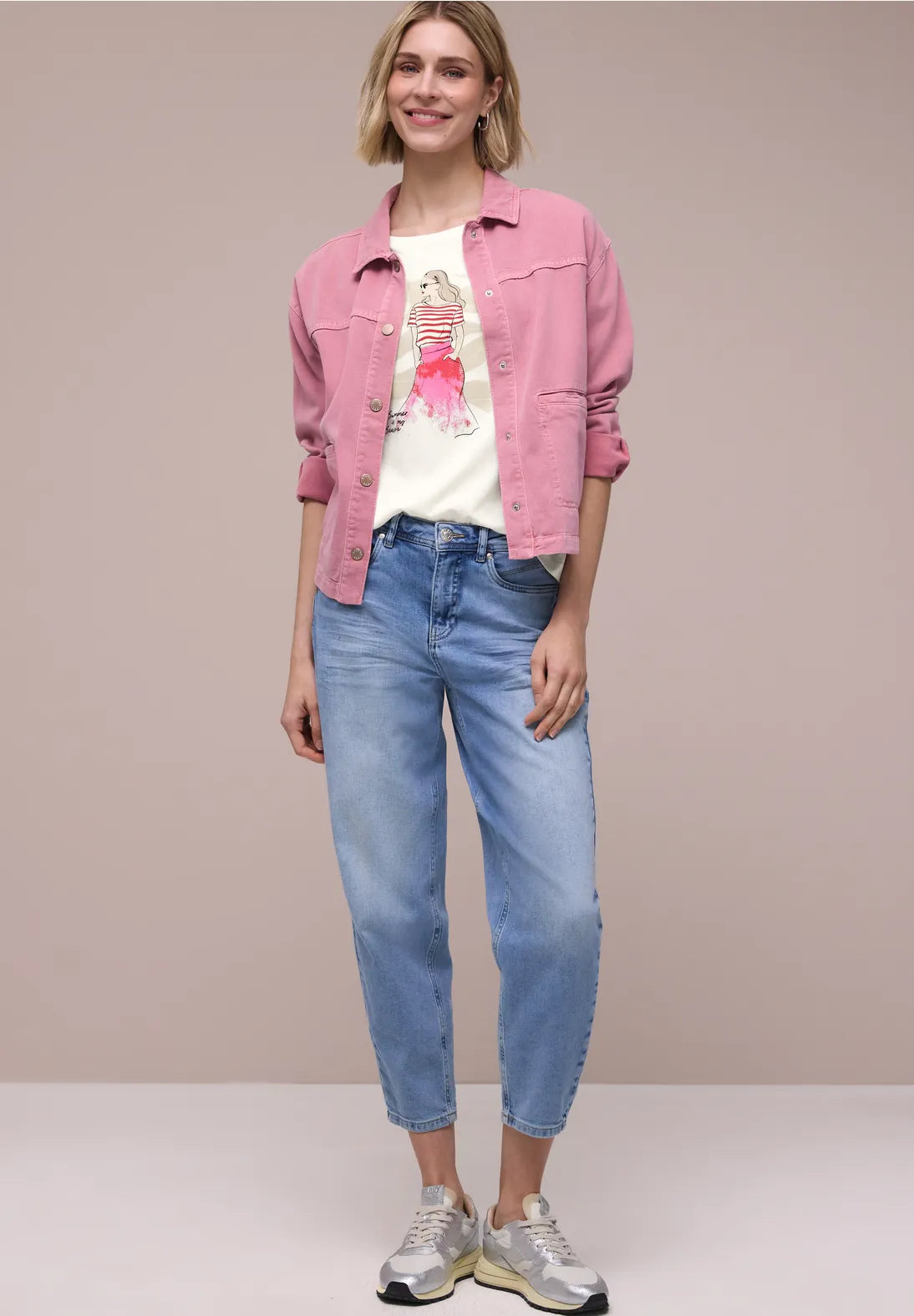 Street One Red lady print T-shirt In Off White