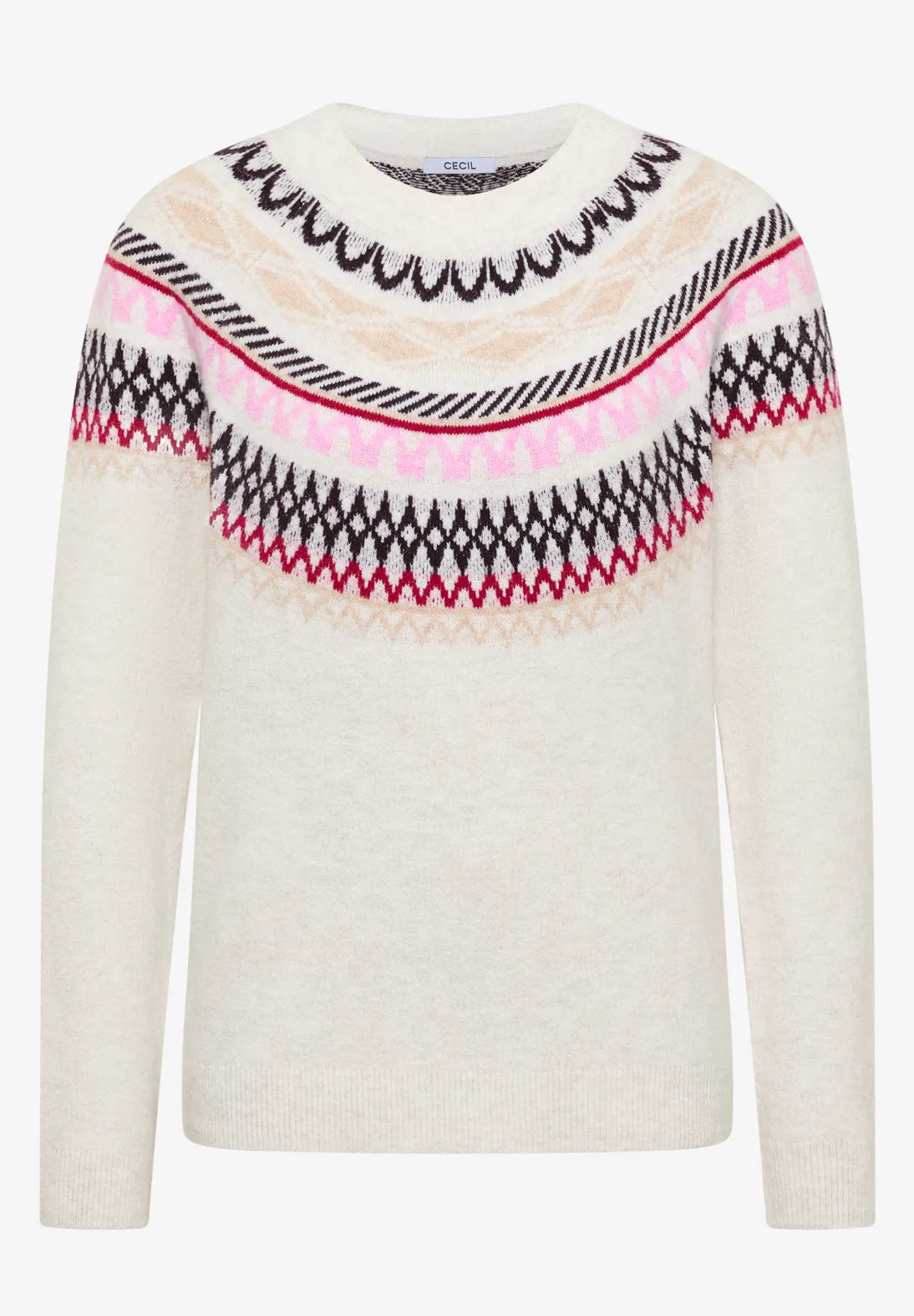 Cecil Cosy Jacquard Pullover In Eggshell Melange