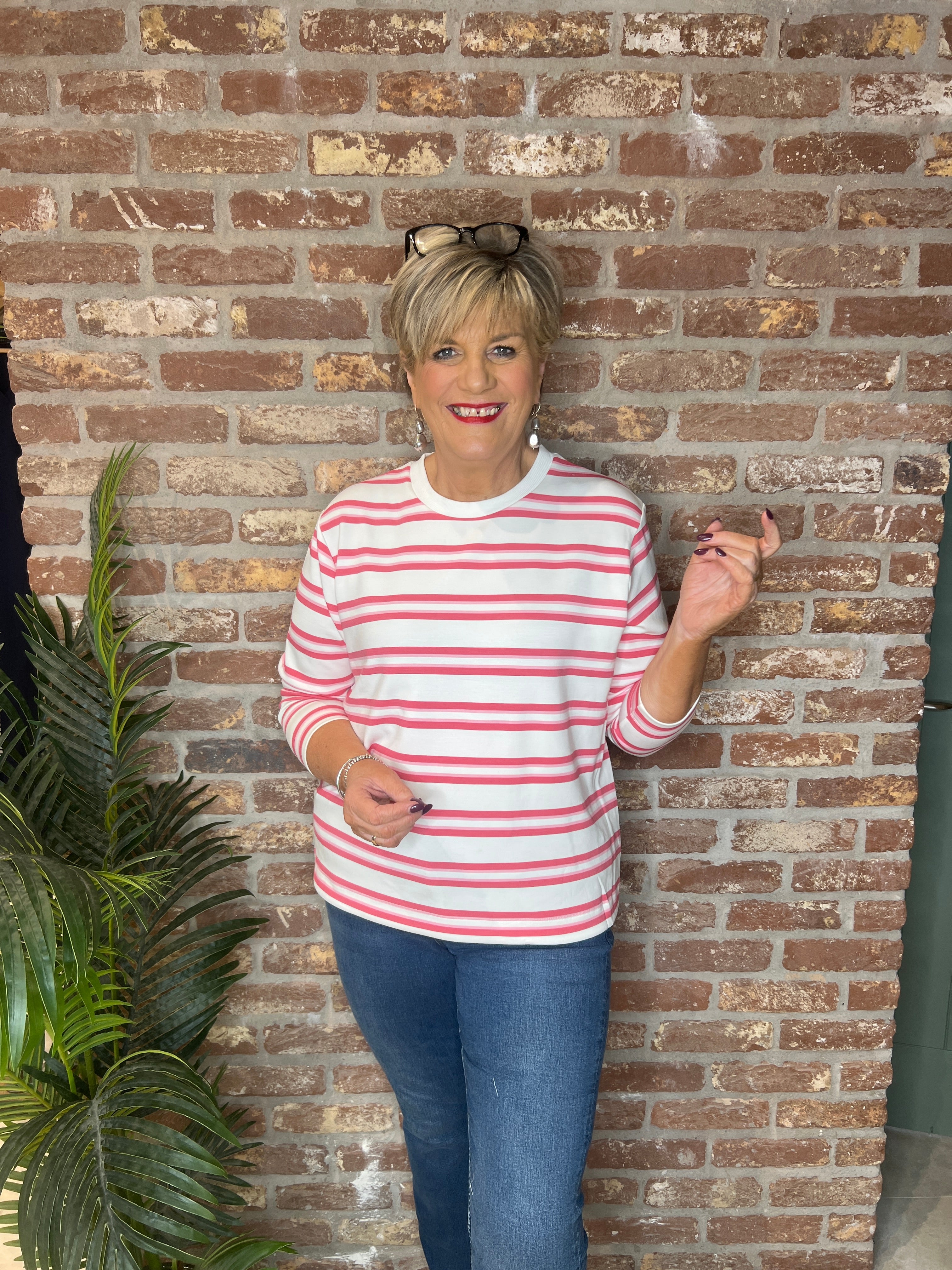 Soya Concept Barni Round Neck Striped Sweatshirt In Pink