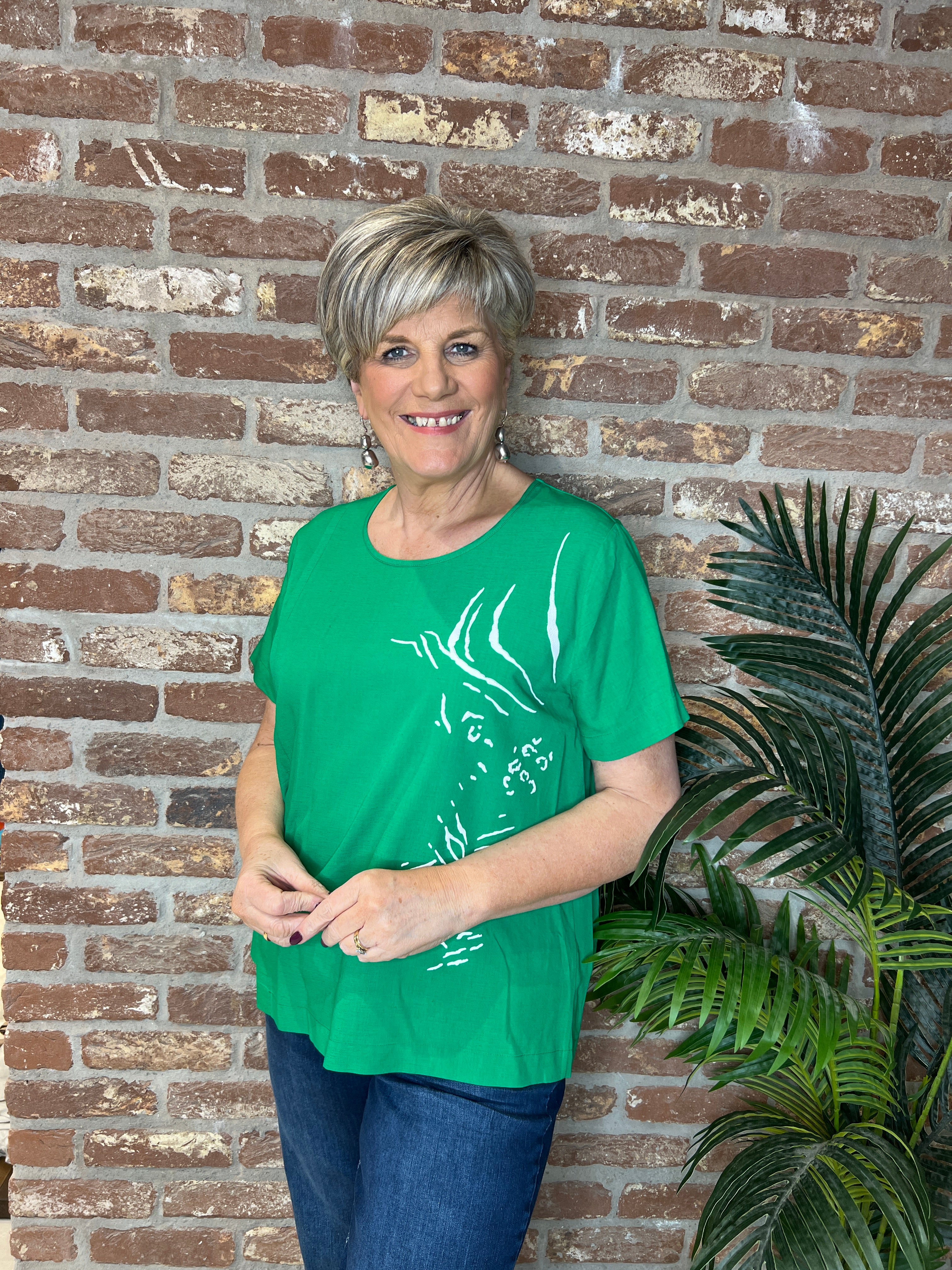 Peruzzi Rubber Print Top in Green Multi