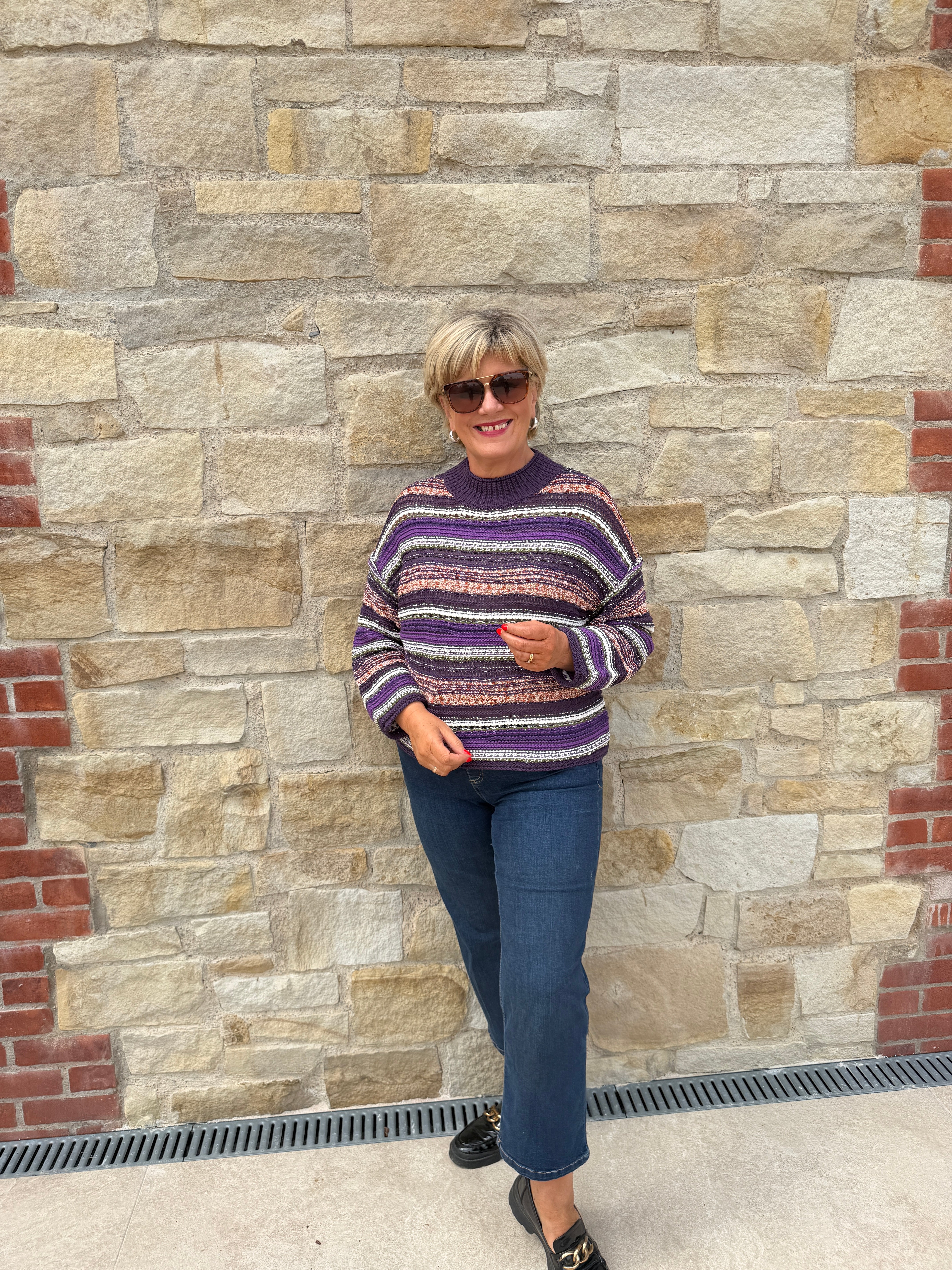 Oui Knit Pullover In Dark Violet Orange