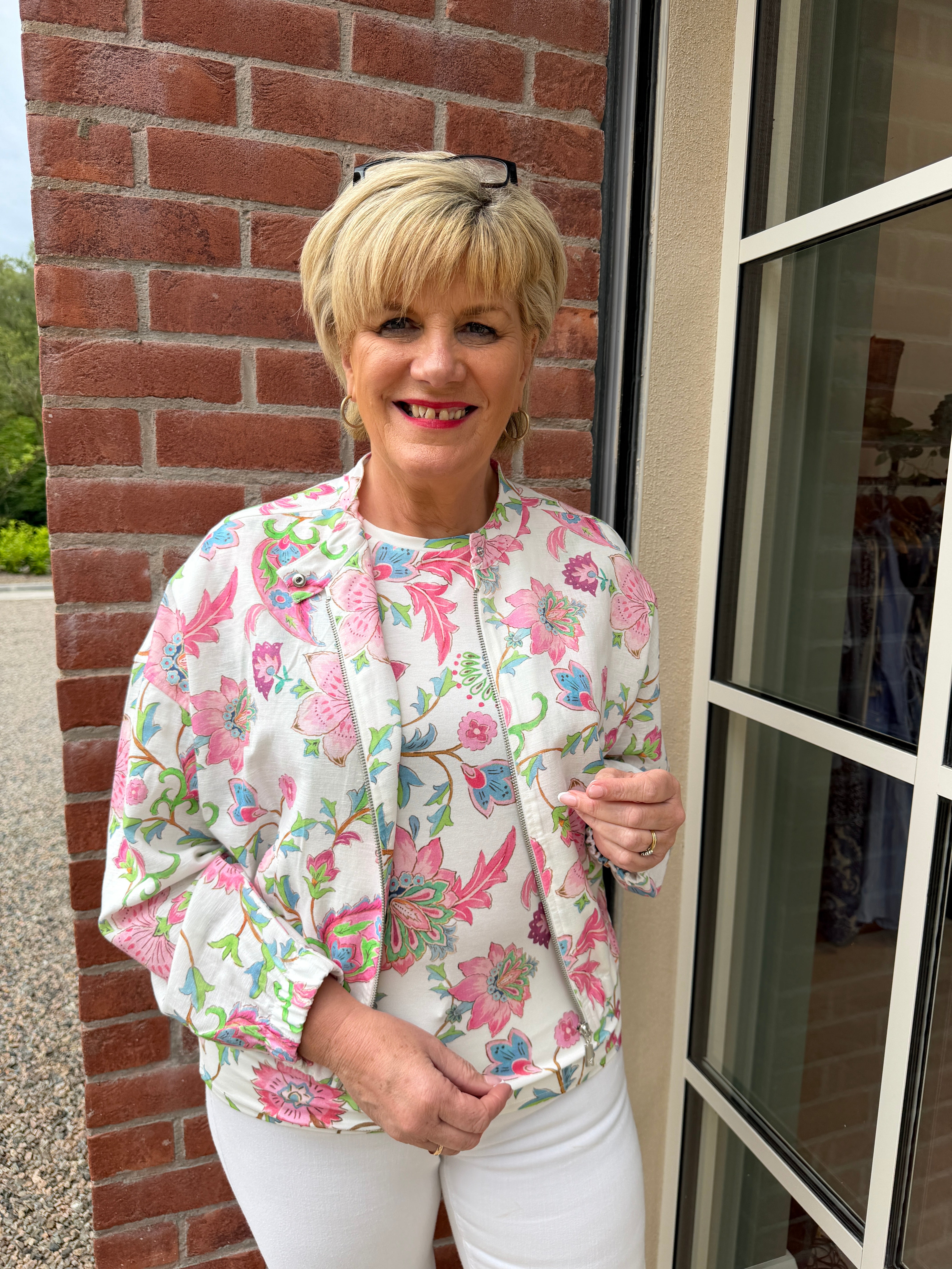 Monari Floral Jacket In Champagne Beige