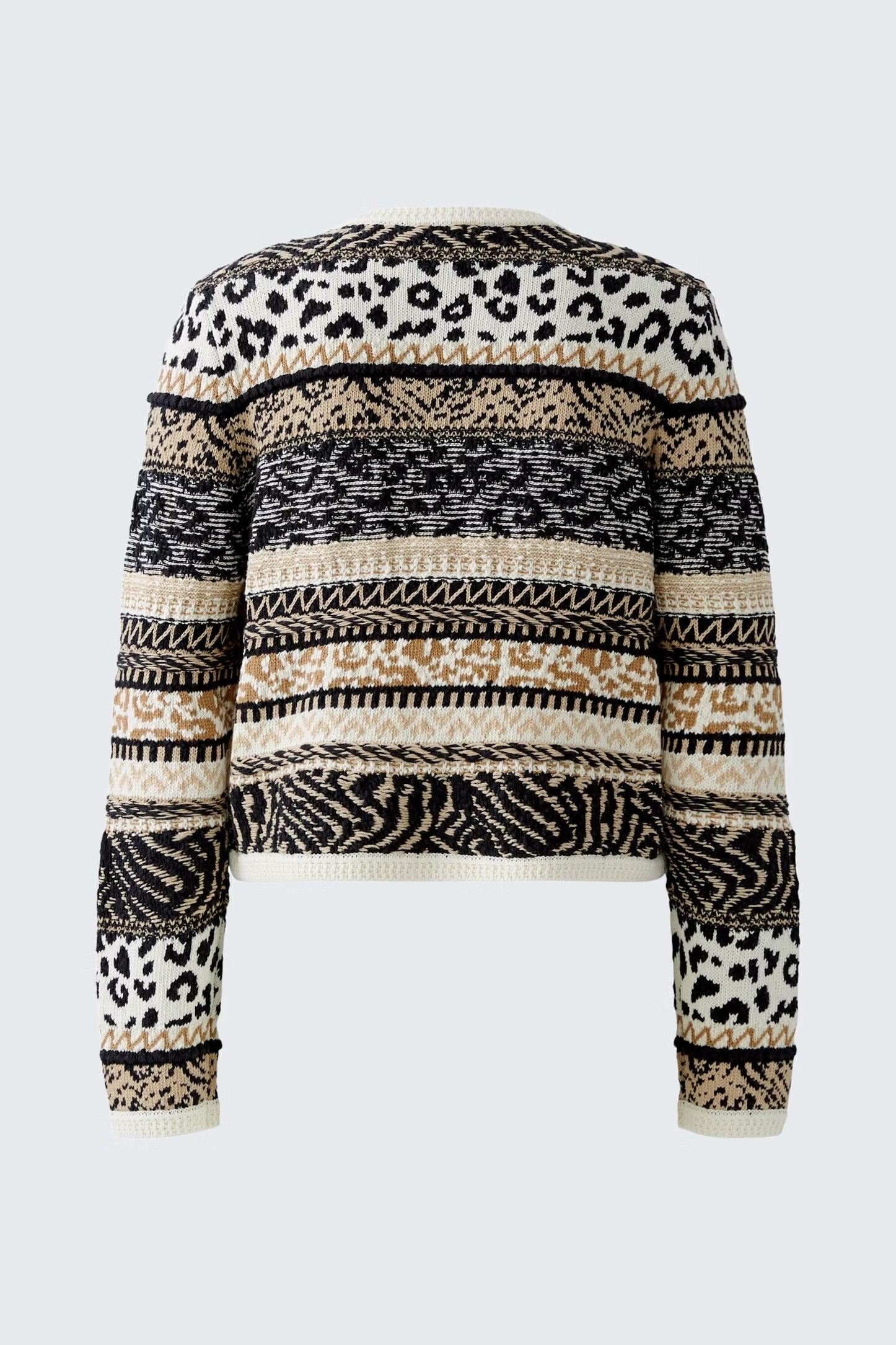 Oui Striped Animal Print Cardigan In Off white & Black
