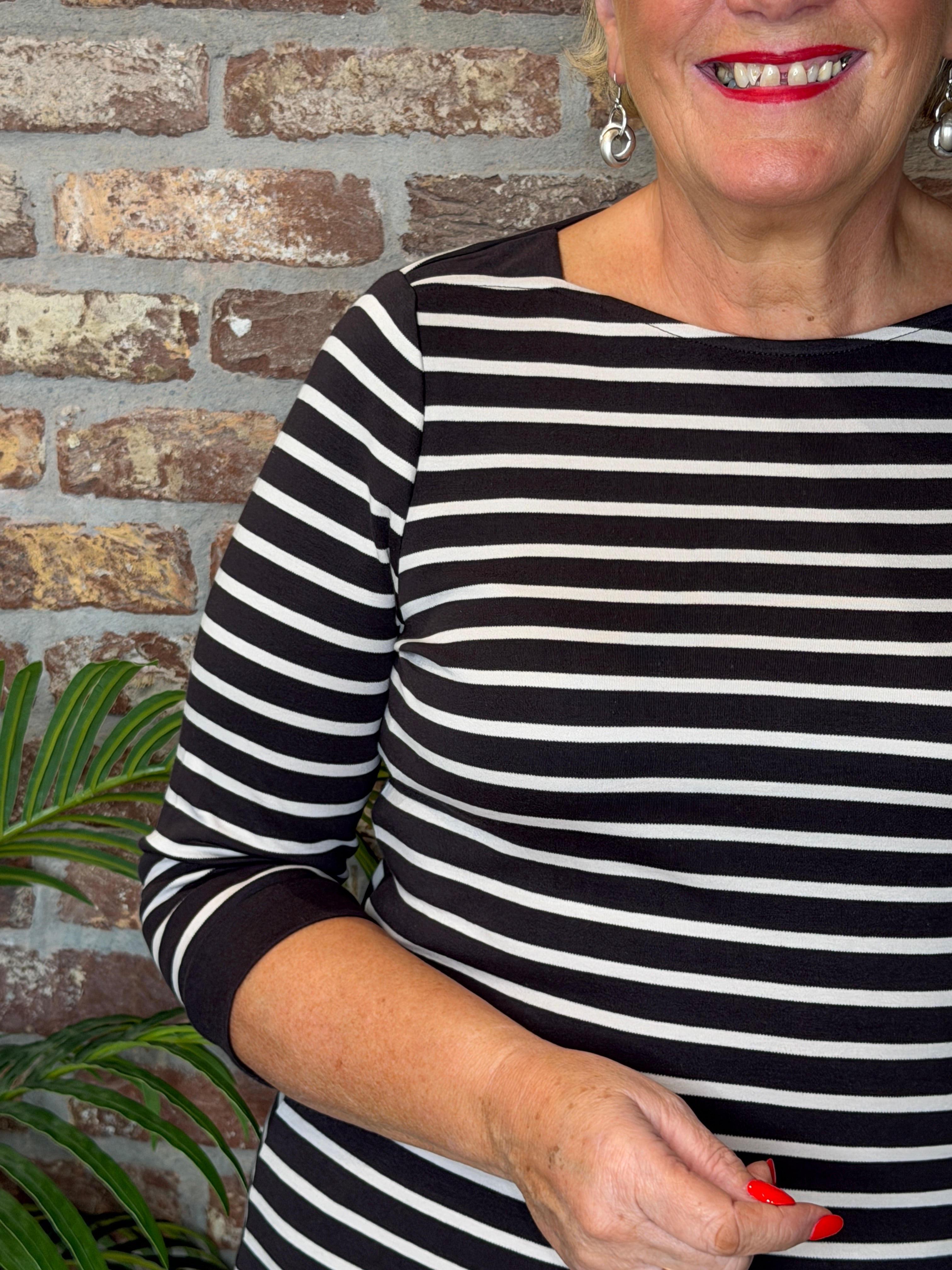 Striped boat neck top in black coffee