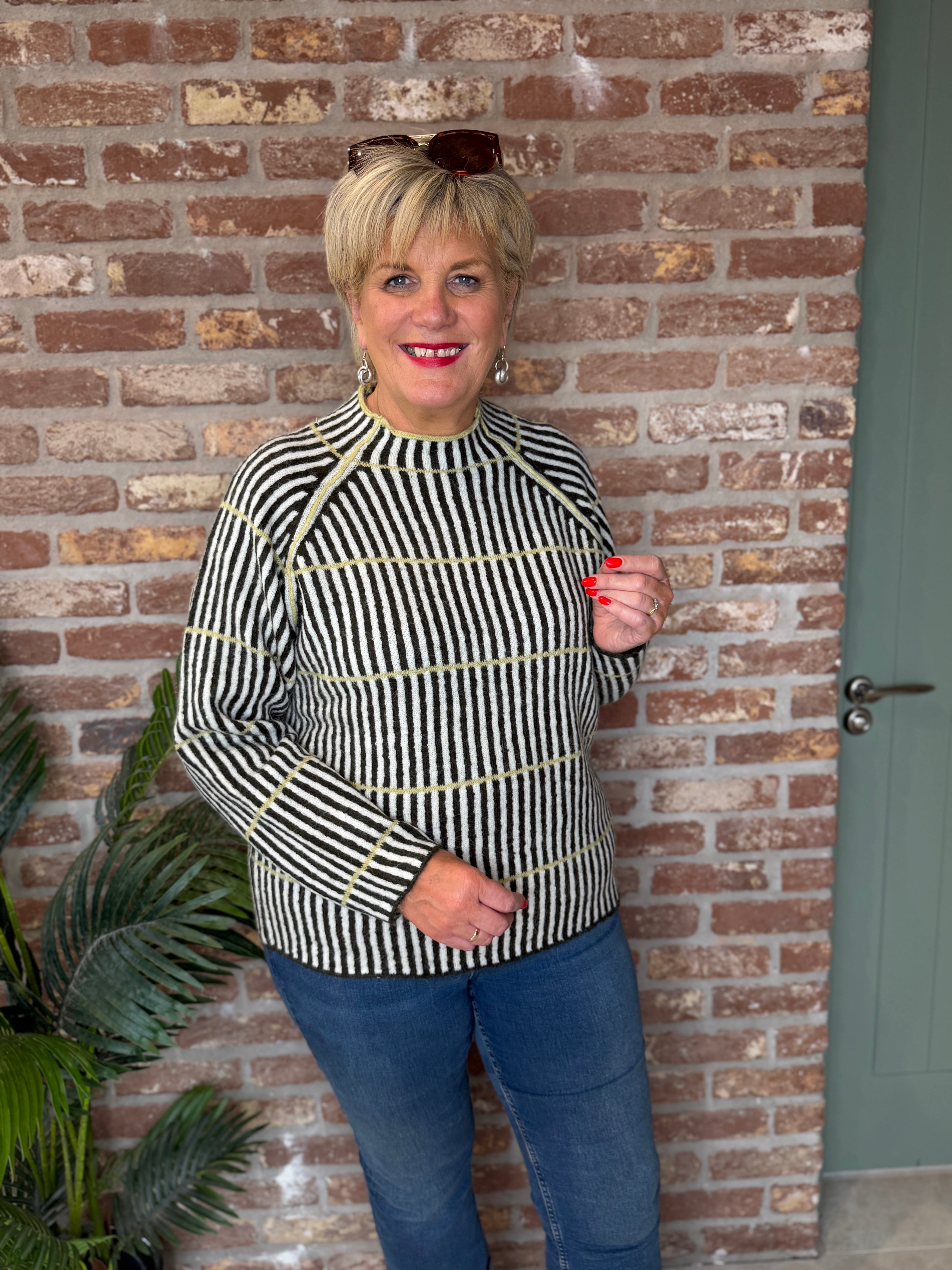 Stripe print pullover in green & lime