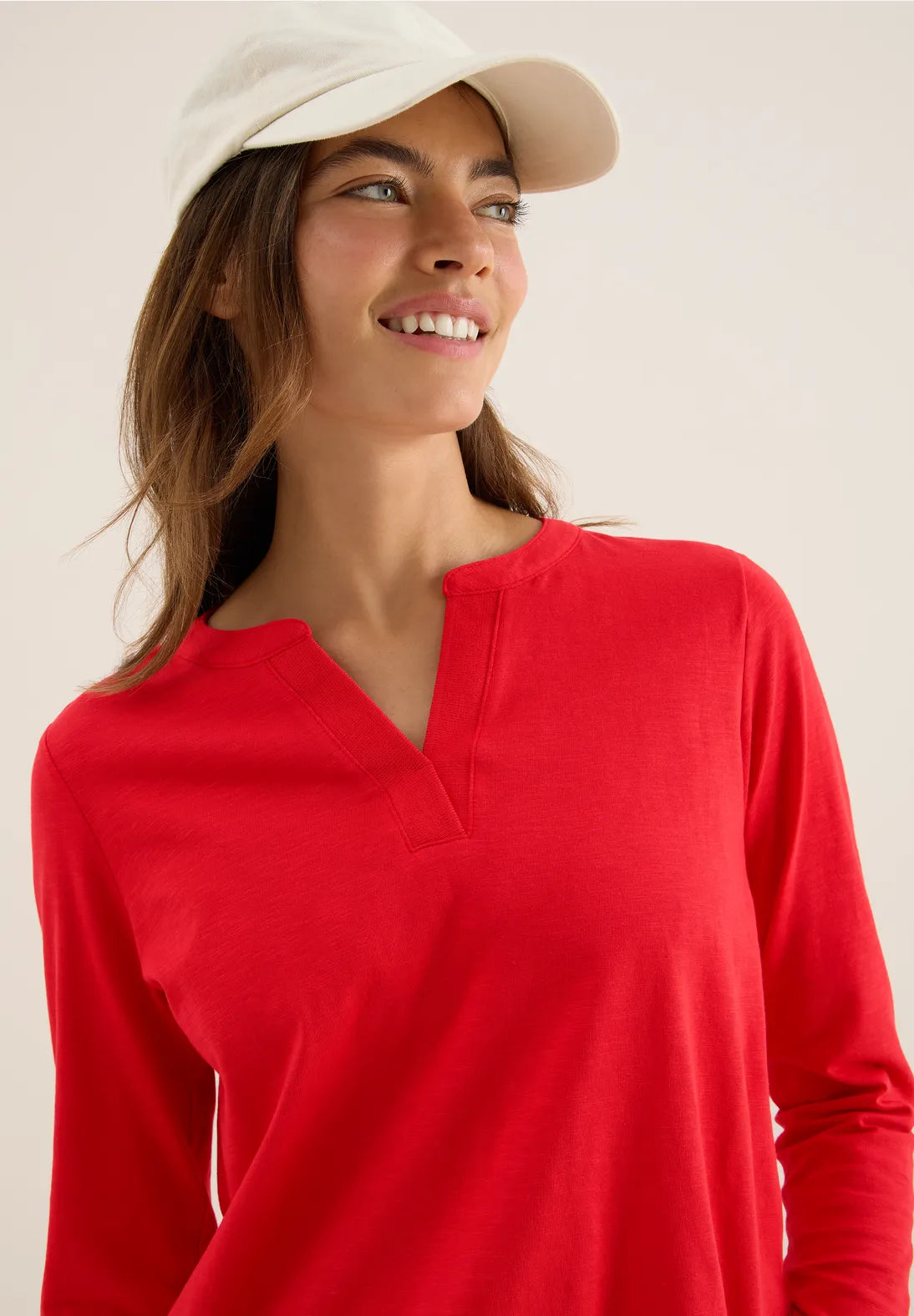 Cecil Split Neck Top In Fiery Red