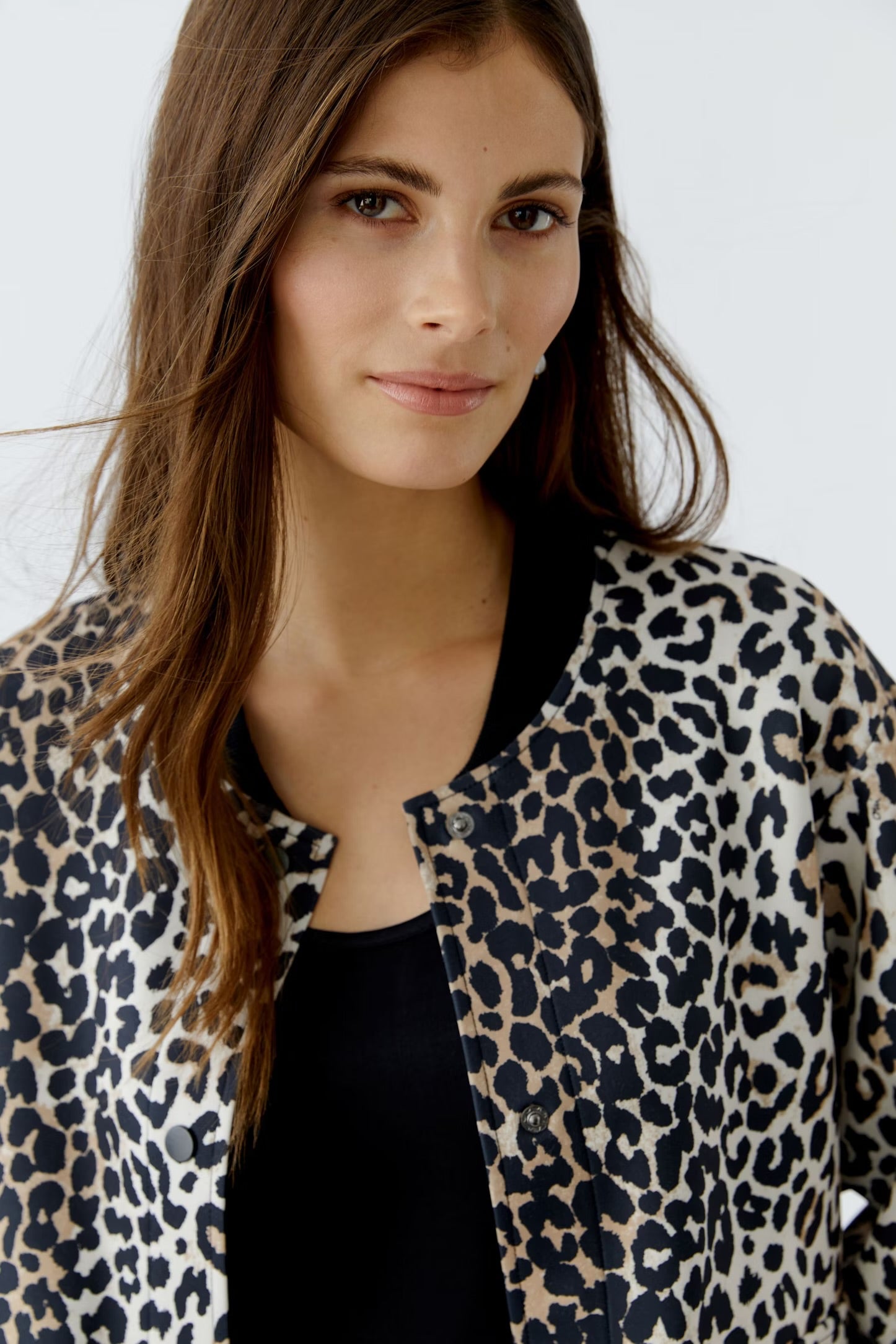 Oui Leo Print Jacket In Dark Camel & Black