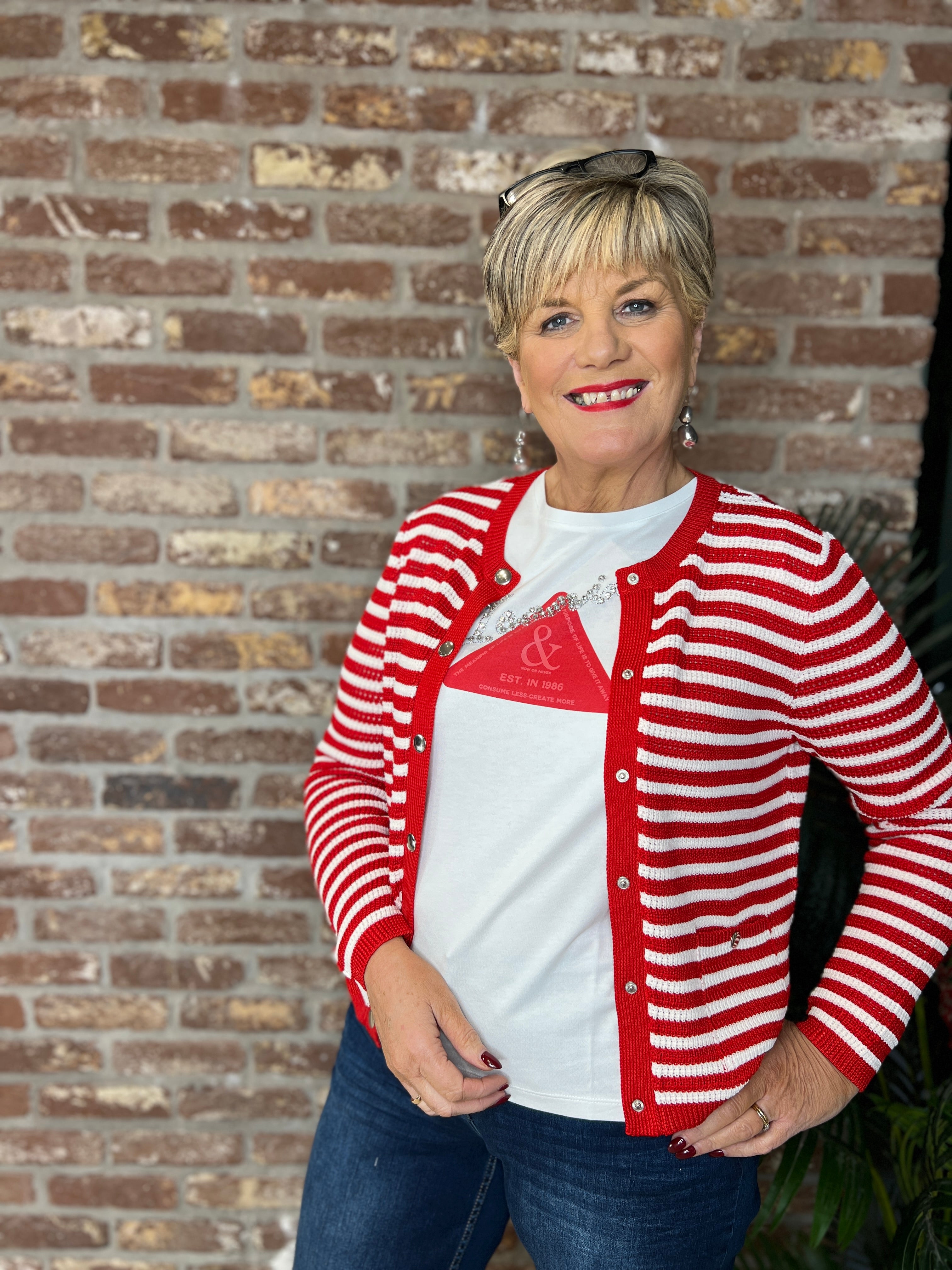 Monari Striped Cardigan In Chilli Pepper