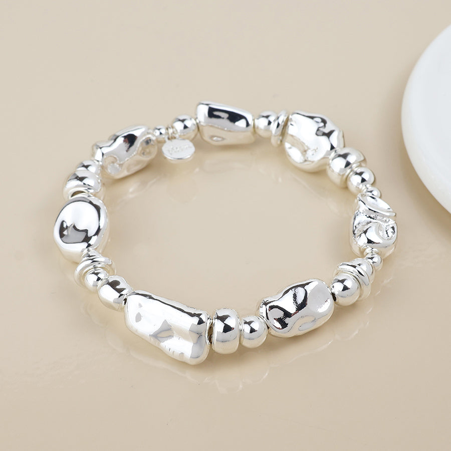 Pom Organic bead bracelet In silver plated