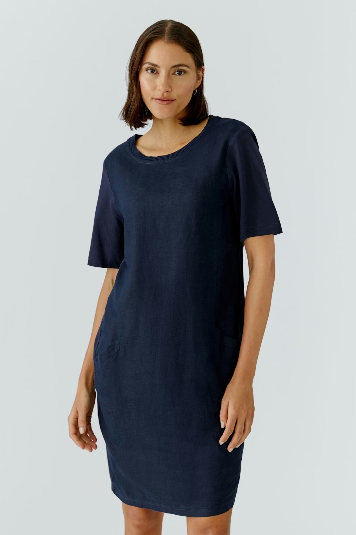 Oui Plain Dress In Navy
