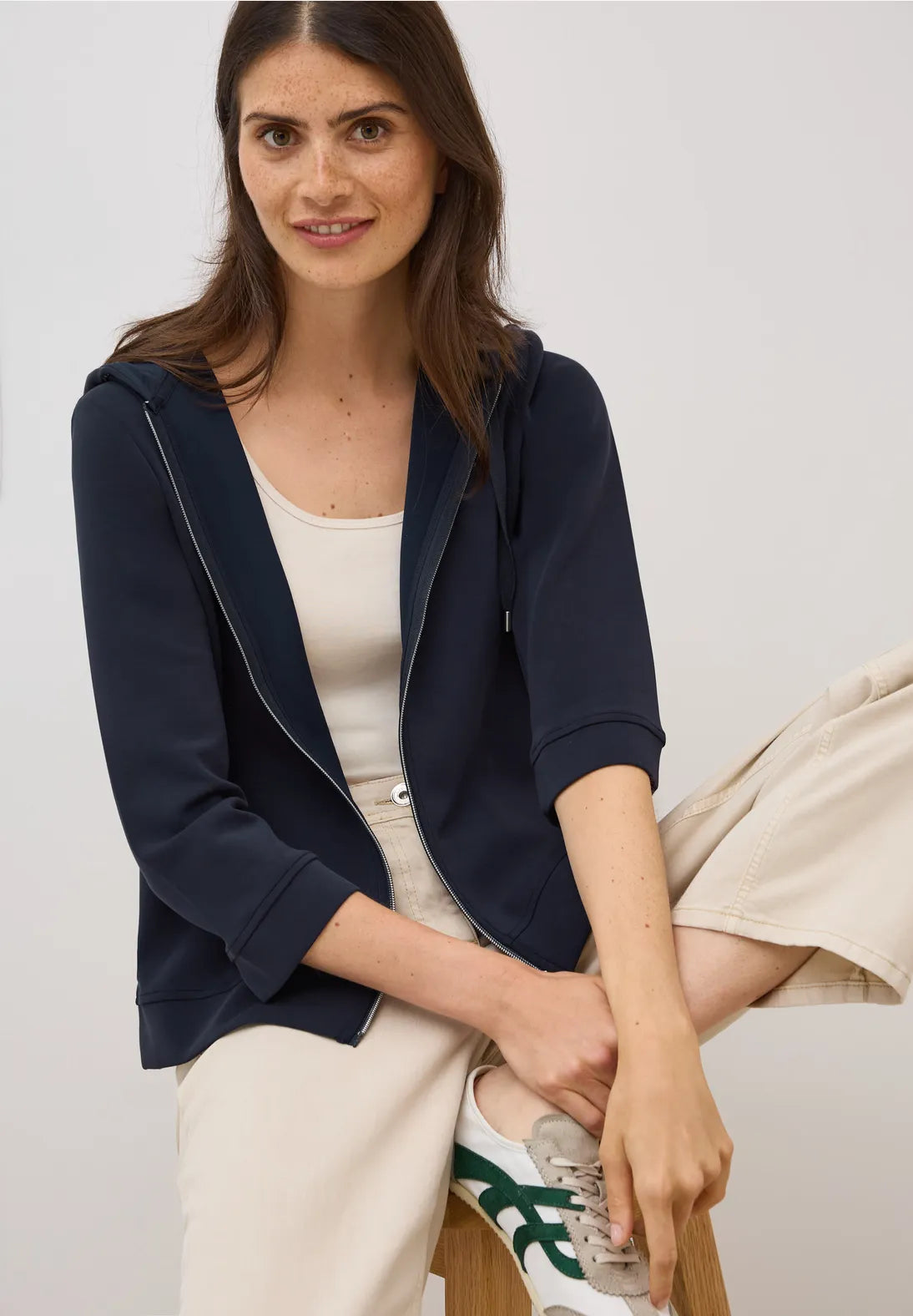 Cecil Soft Hooded Jacket In Urban Dark Blue