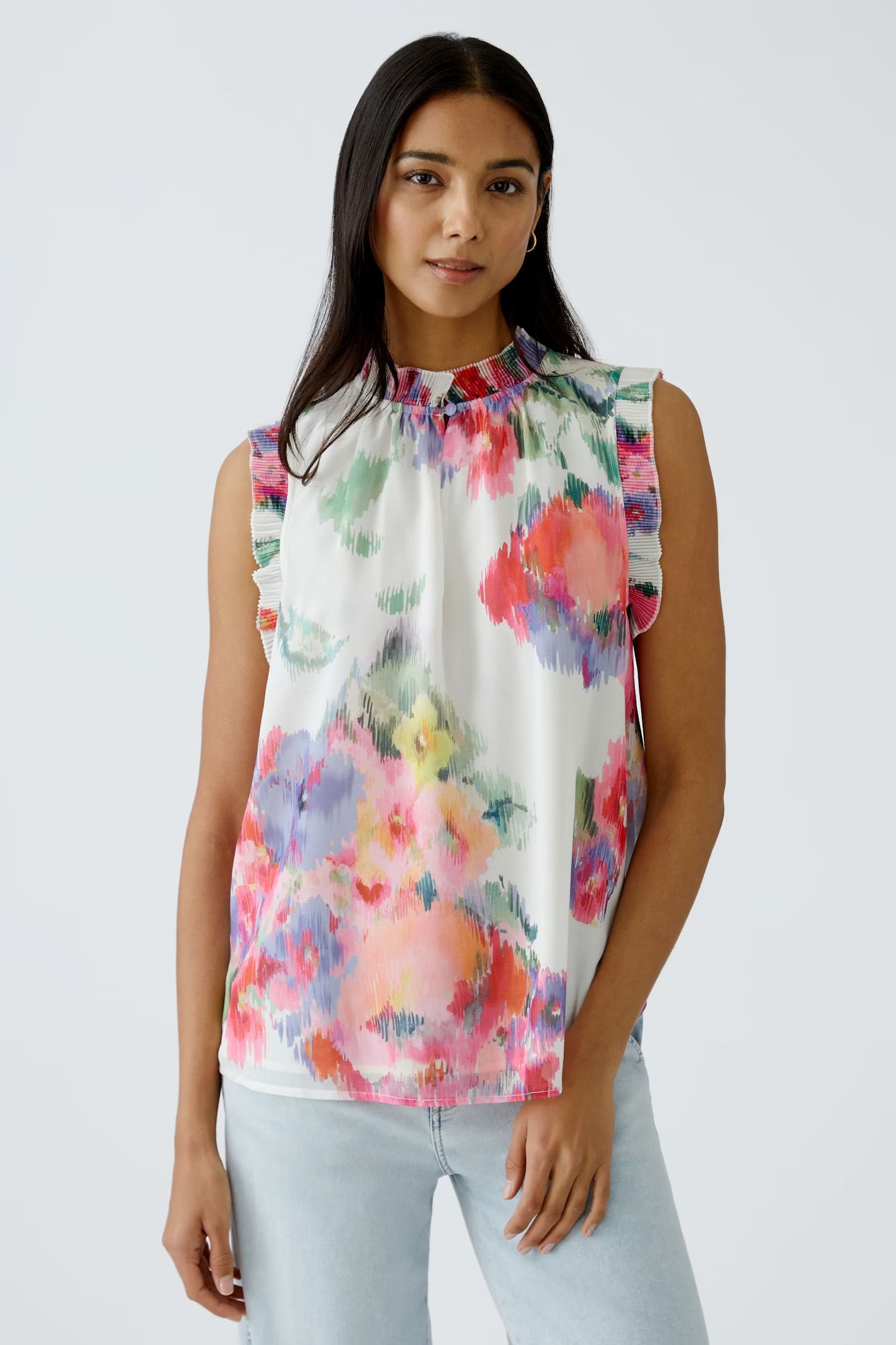 Oui Floral Blouse In Pink & Green