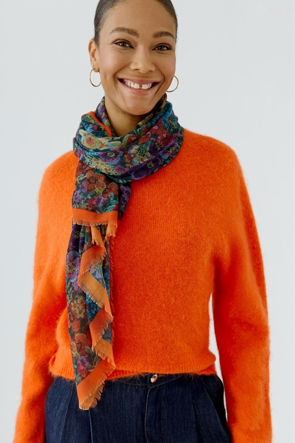 Oui Patterned Scarf In Lilac Yellow