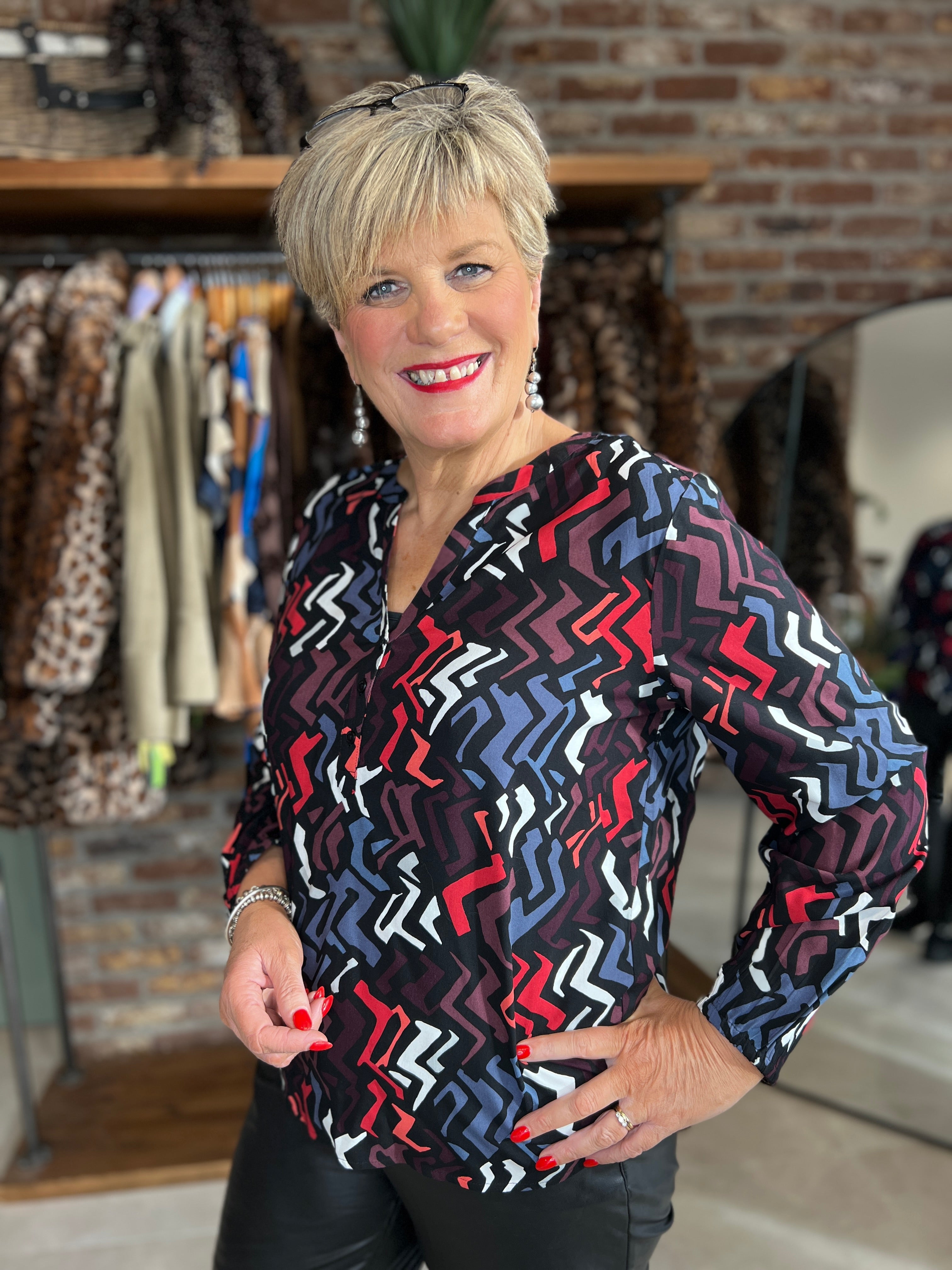 Cecil Geometric Blouse In Black Multi