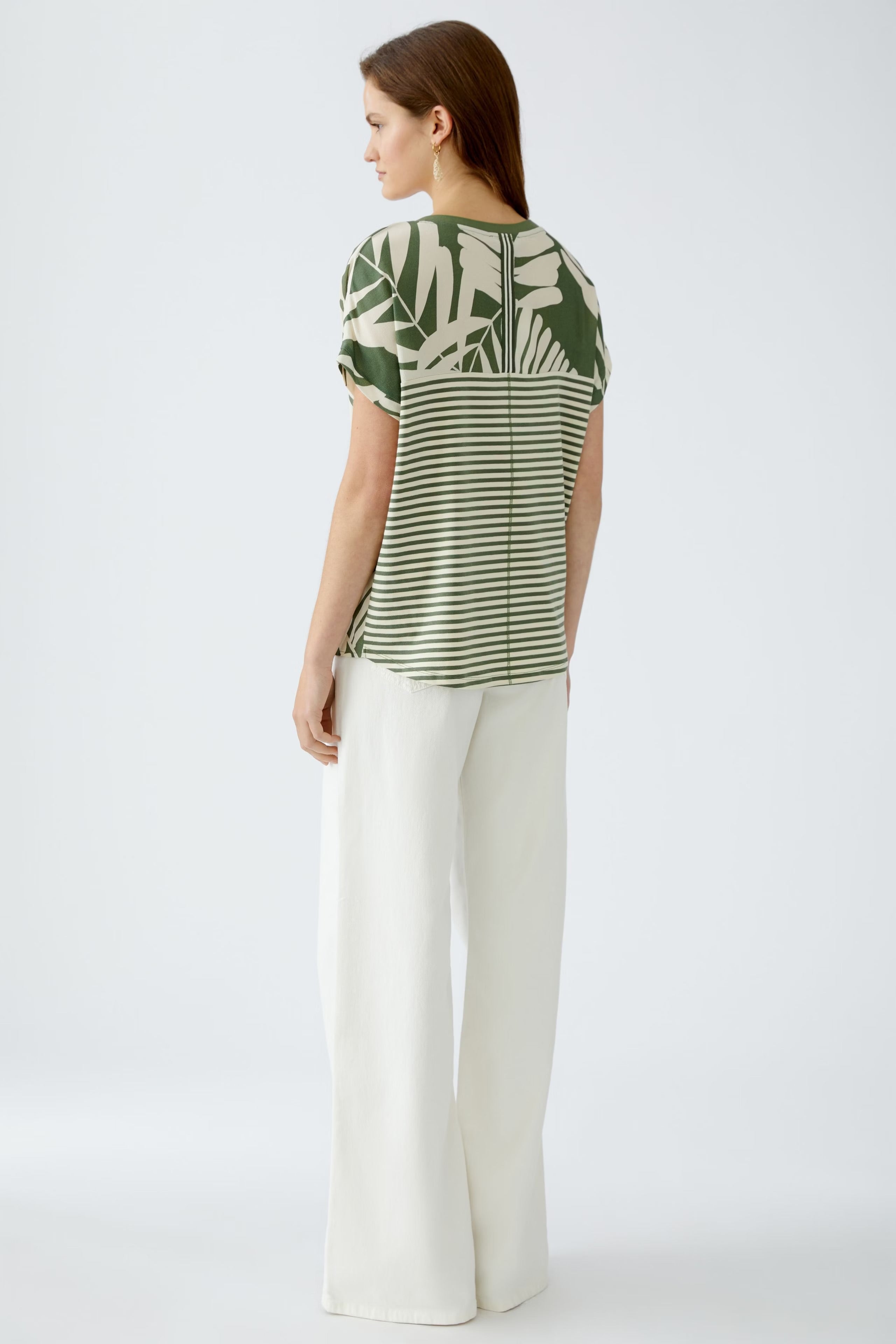 Oui Floral Blouse In Khaki & Stone