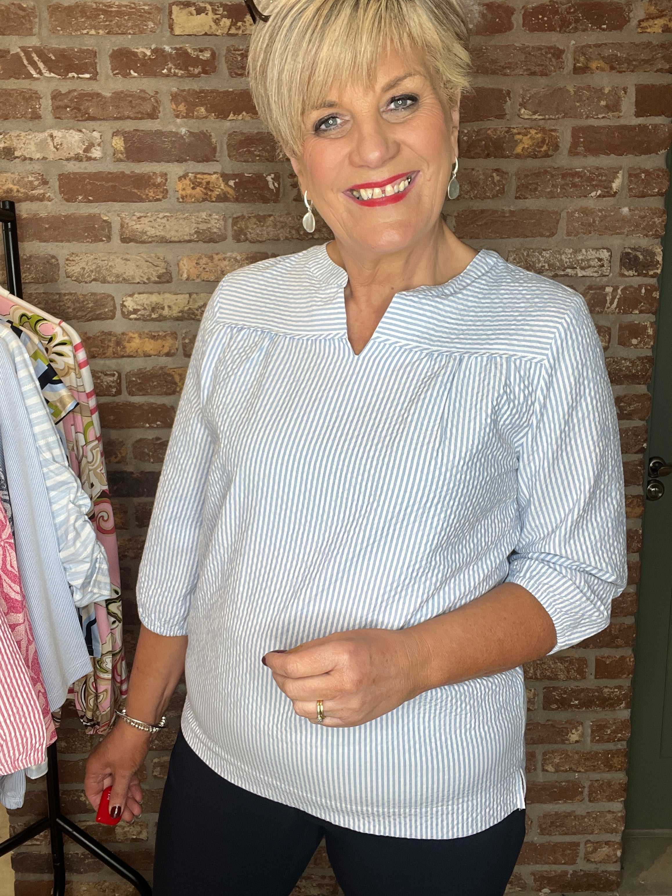 Cecil seersucker Striped Blouse In blouse blue