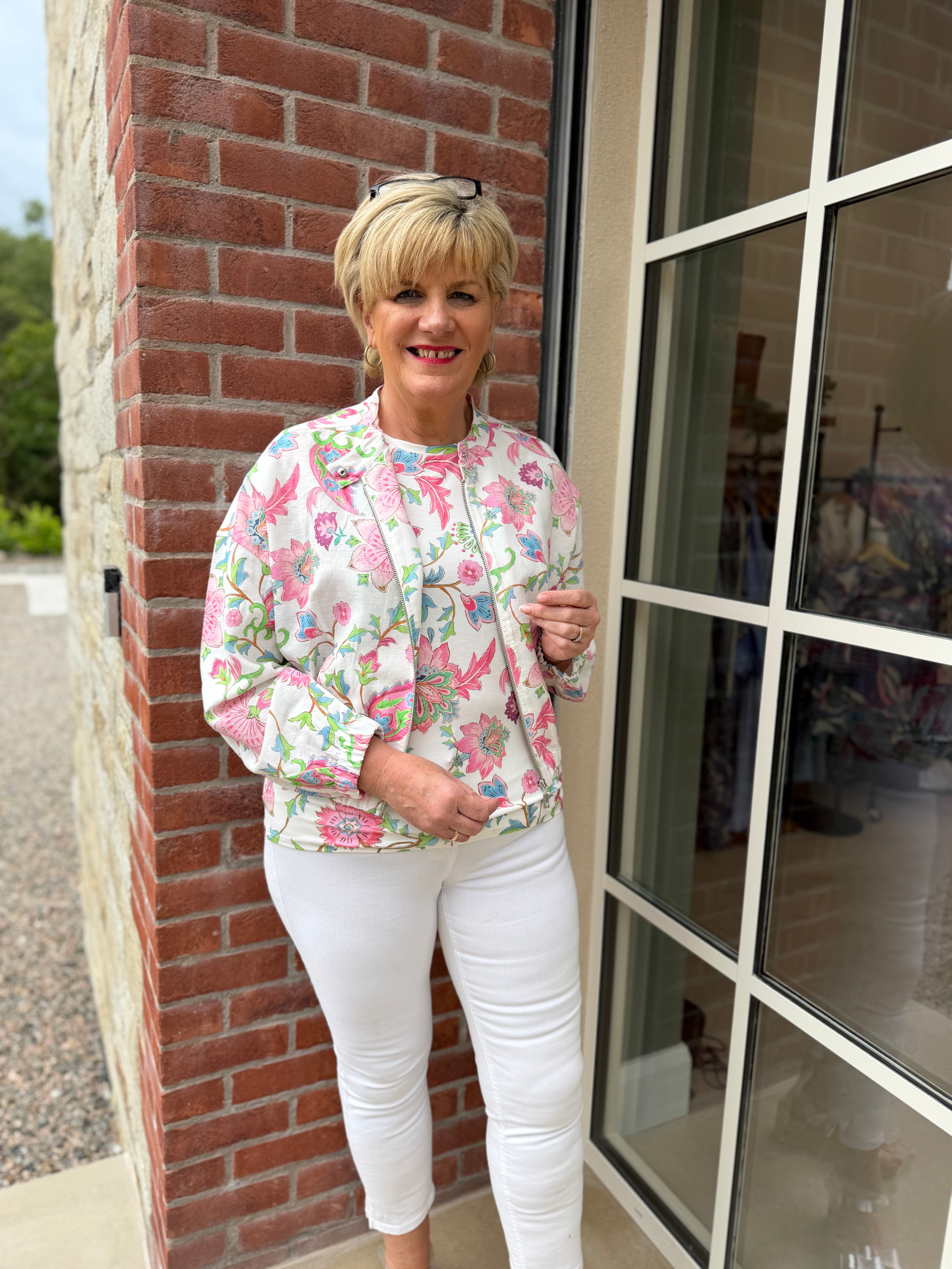 Monari Floral Jacket In Champagne Beige