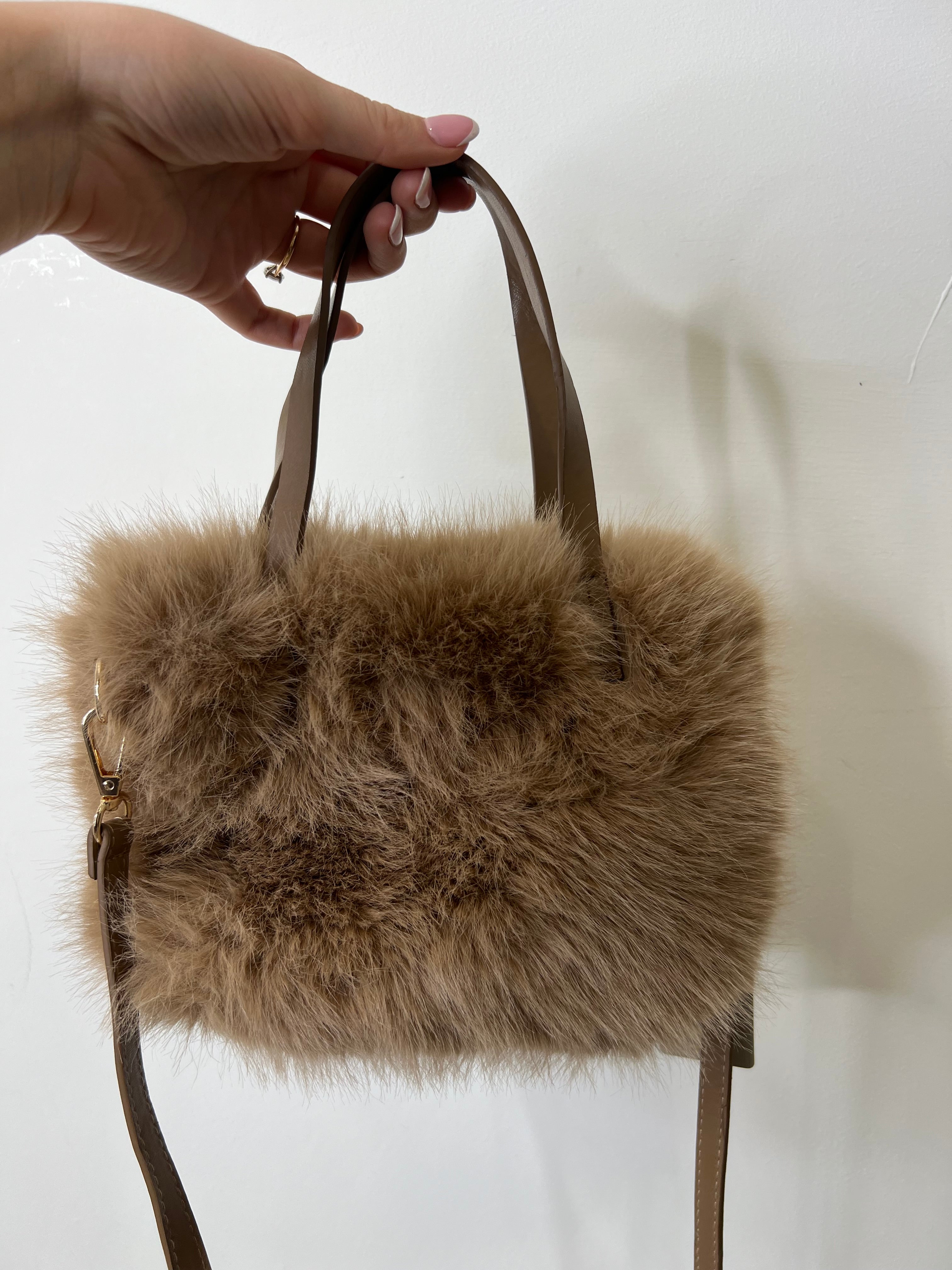 Olivia Mini Faux Fur Bag in Cappuccino