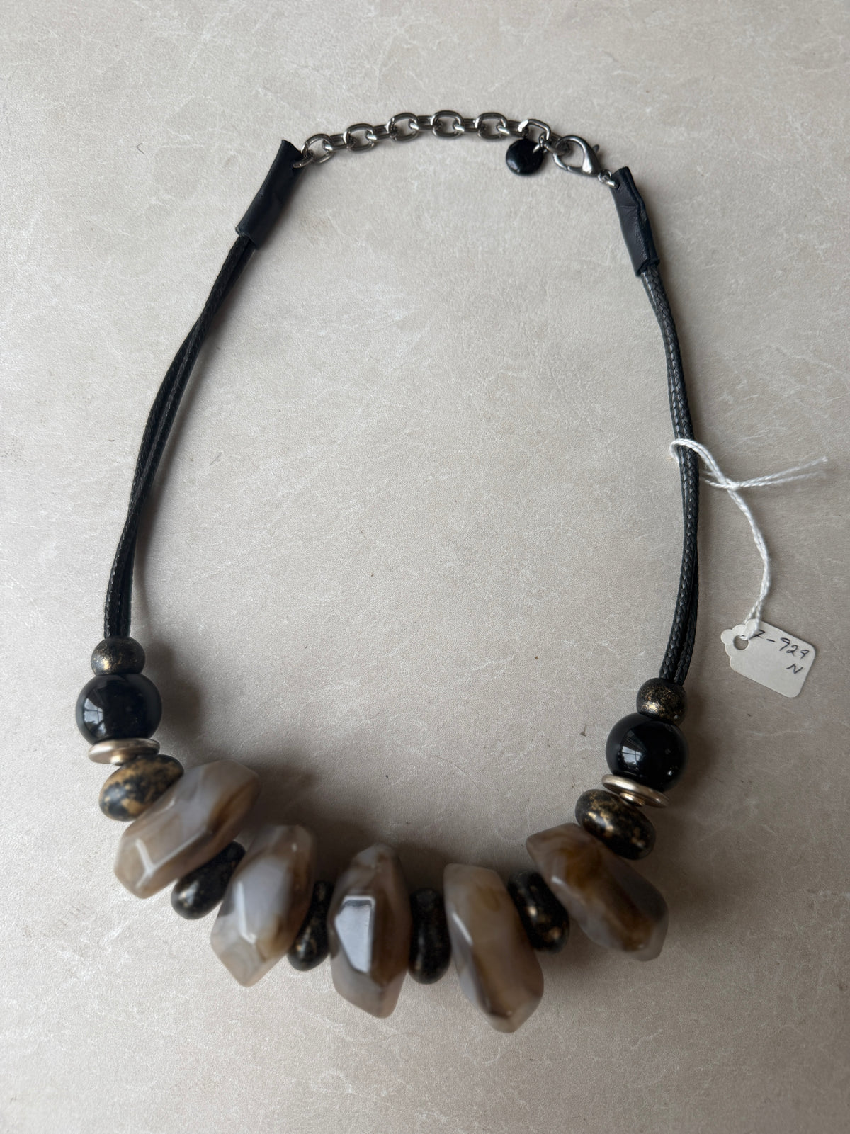 Large bead necklace in black, brown & gold