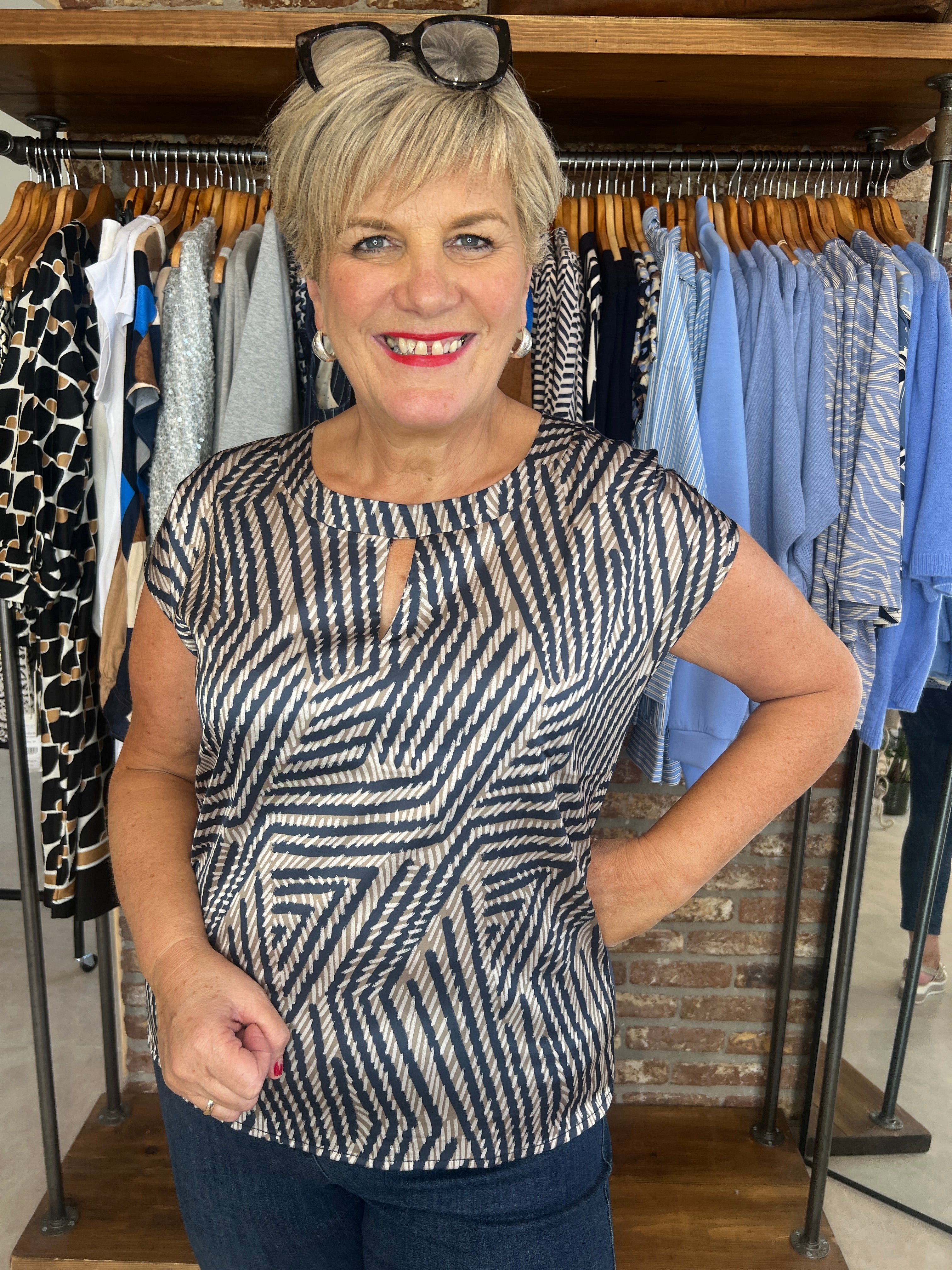More & More Patch Strokes Blouse In Navy