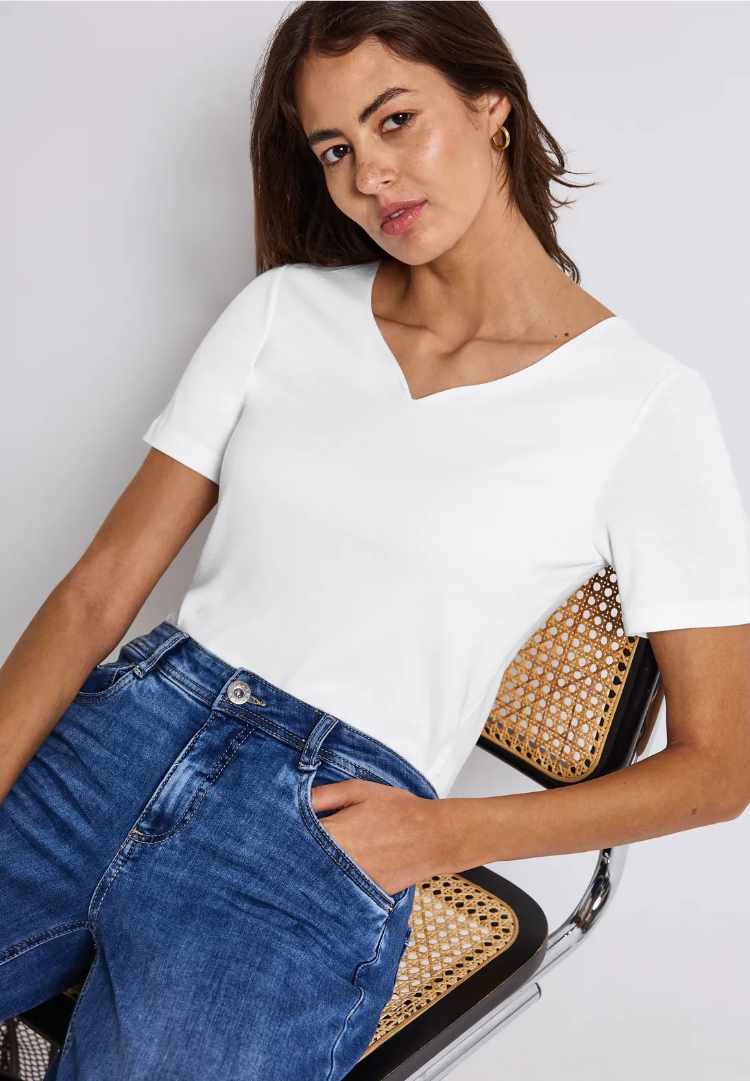 Street One Heart Neckline Top In Off white