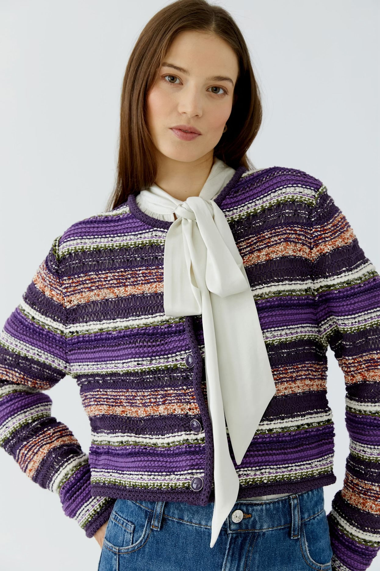 Oui Knit Jacket In Dark Violet Orange