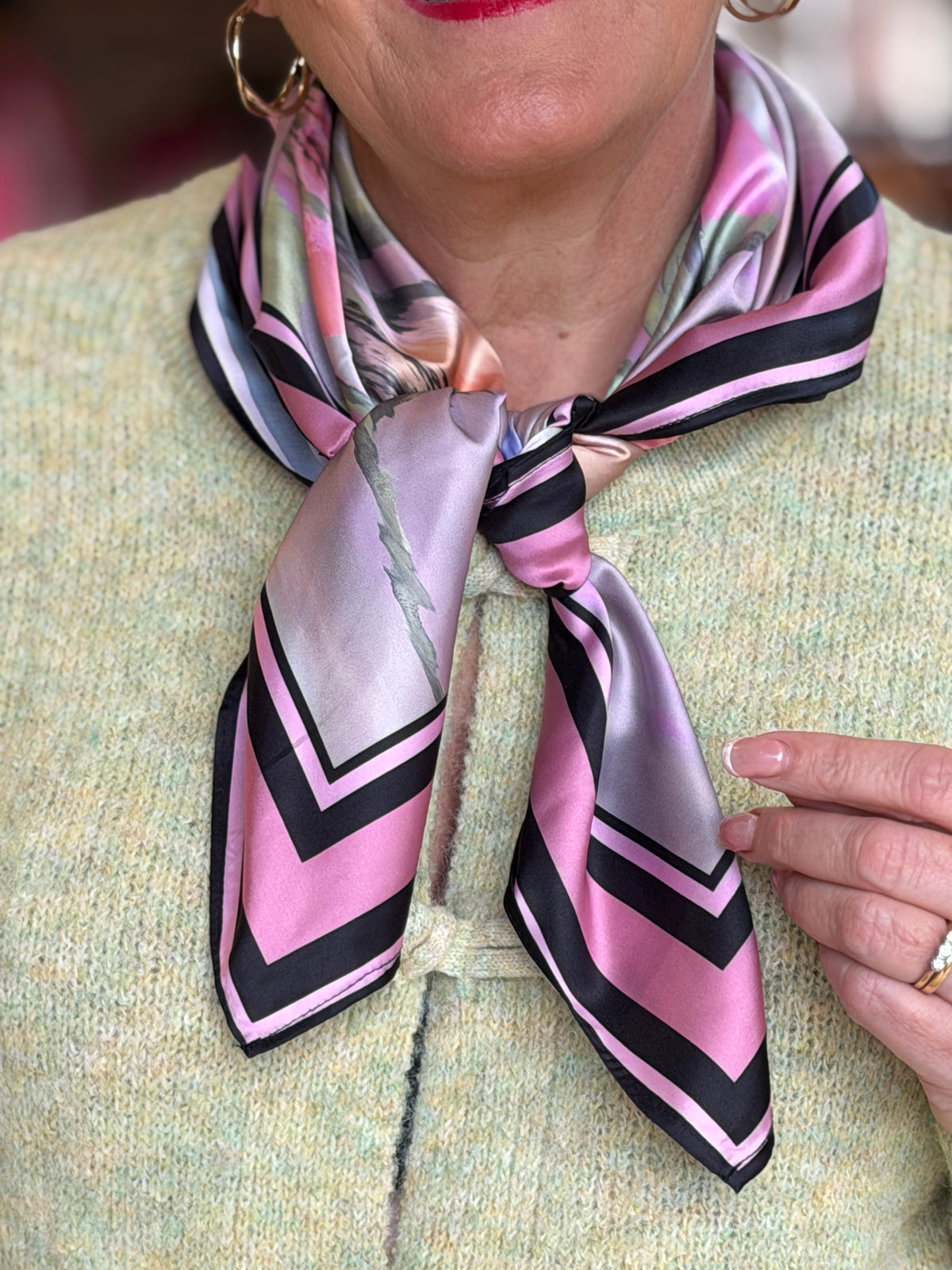 Nukami satin neck scarf in pink multi