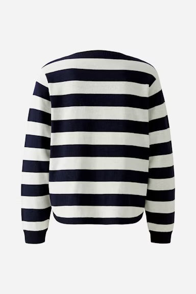 Oui Striped/Floral Jumper In navy & White