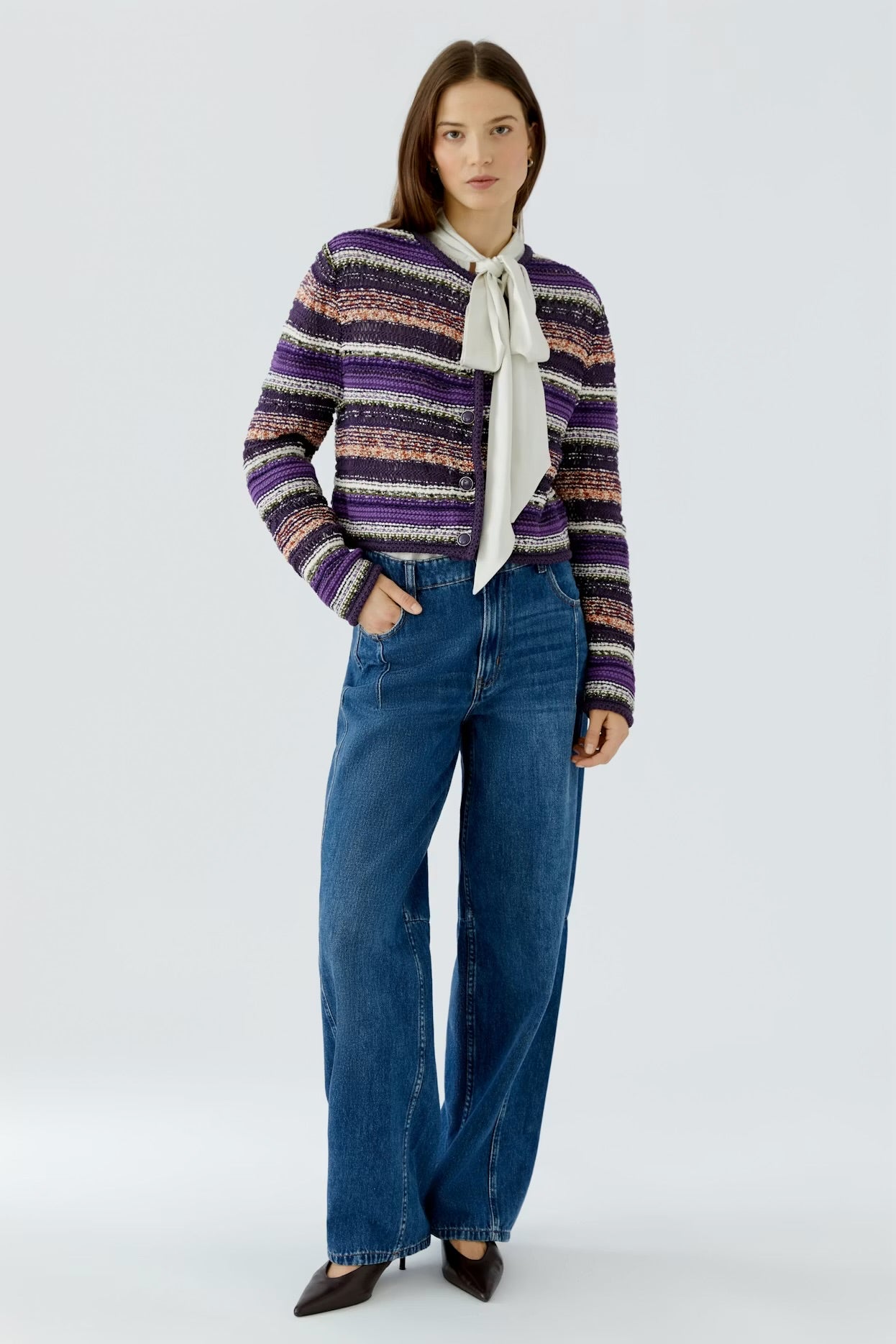 Oui Knit Jacket In Dark Violet Orange