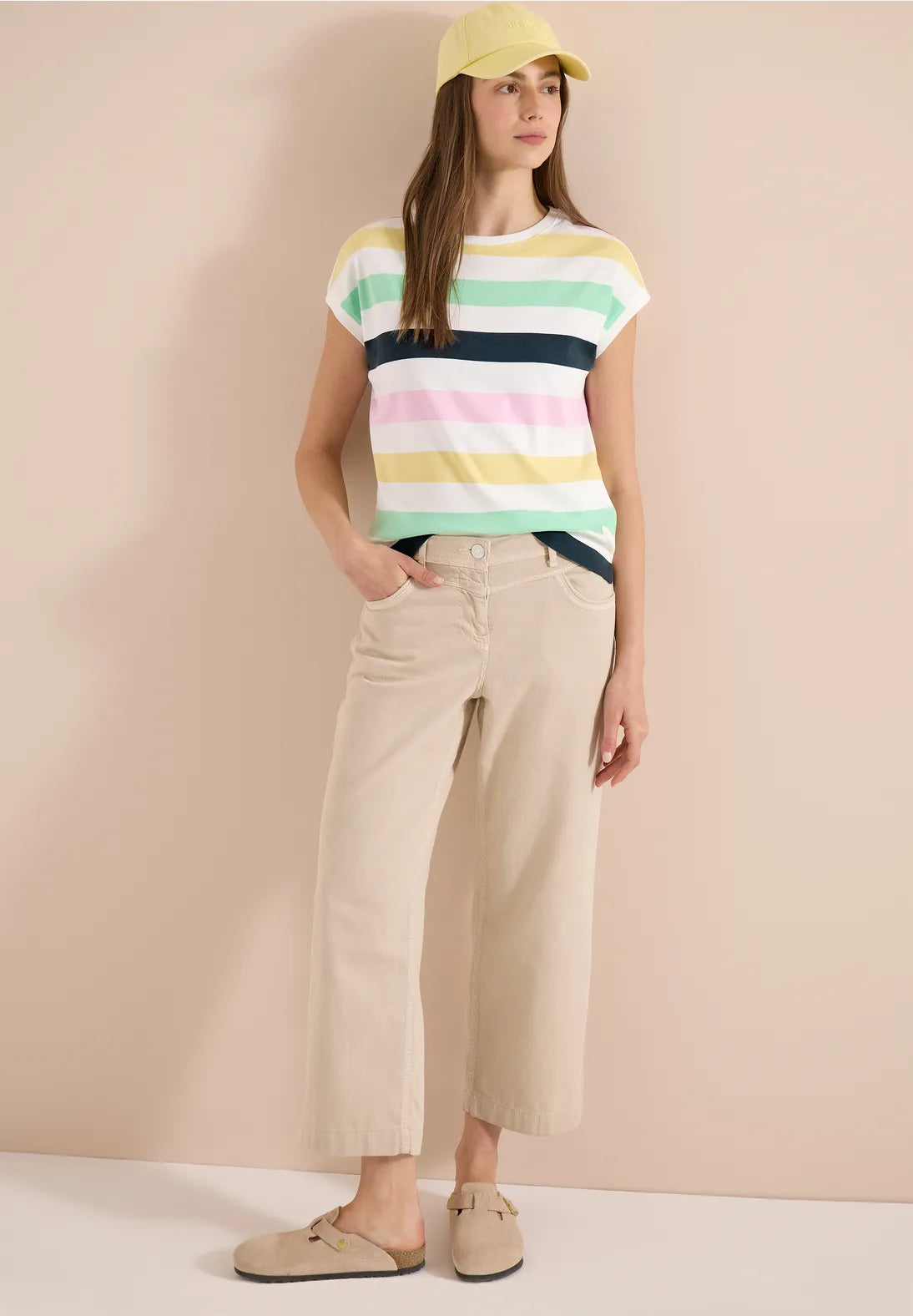 Cecil multi stripe T-shirt in Vanilla White