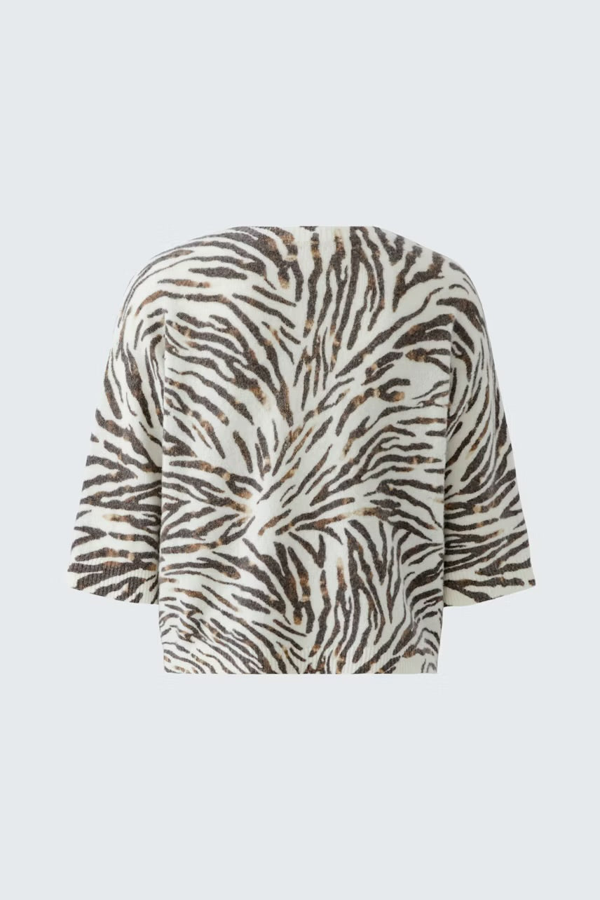 Zebra patterned pullover in white,brown & black