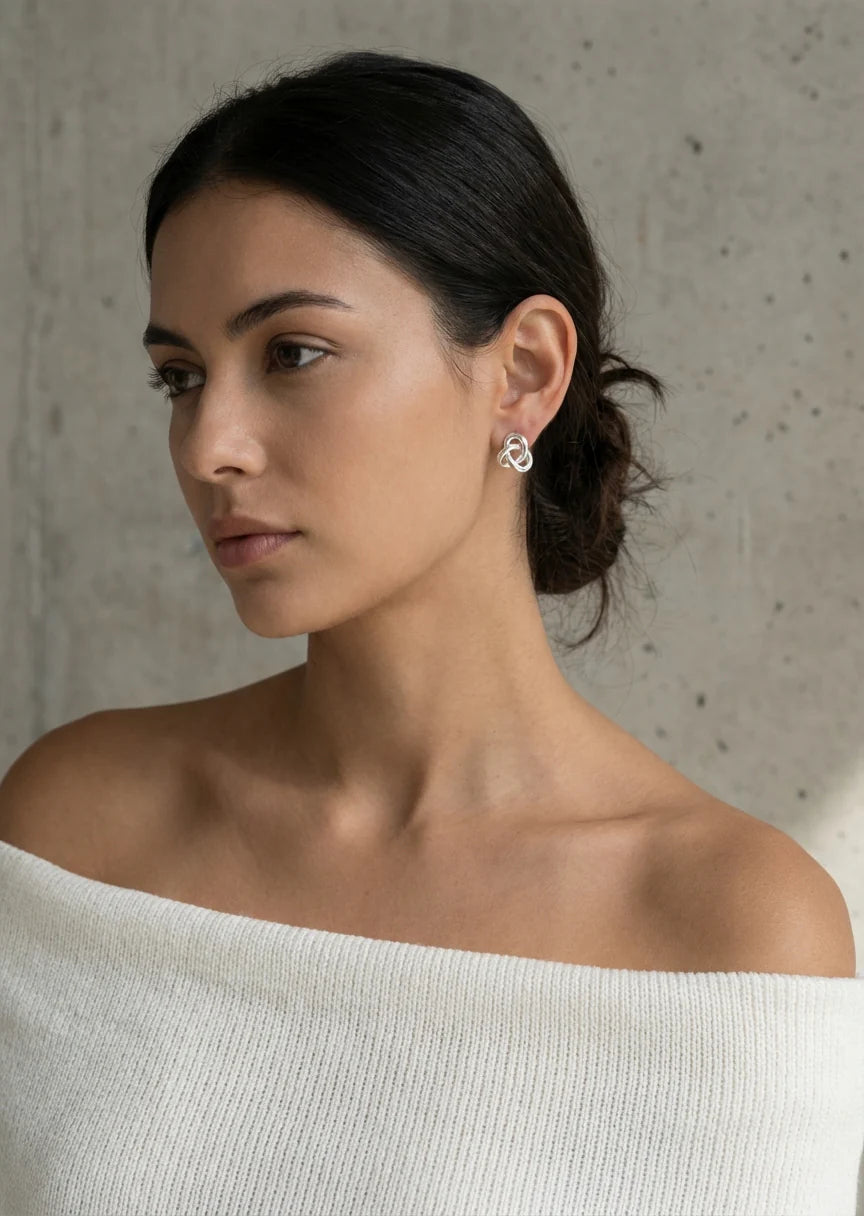 Envy Knot Stud Earrings In silver