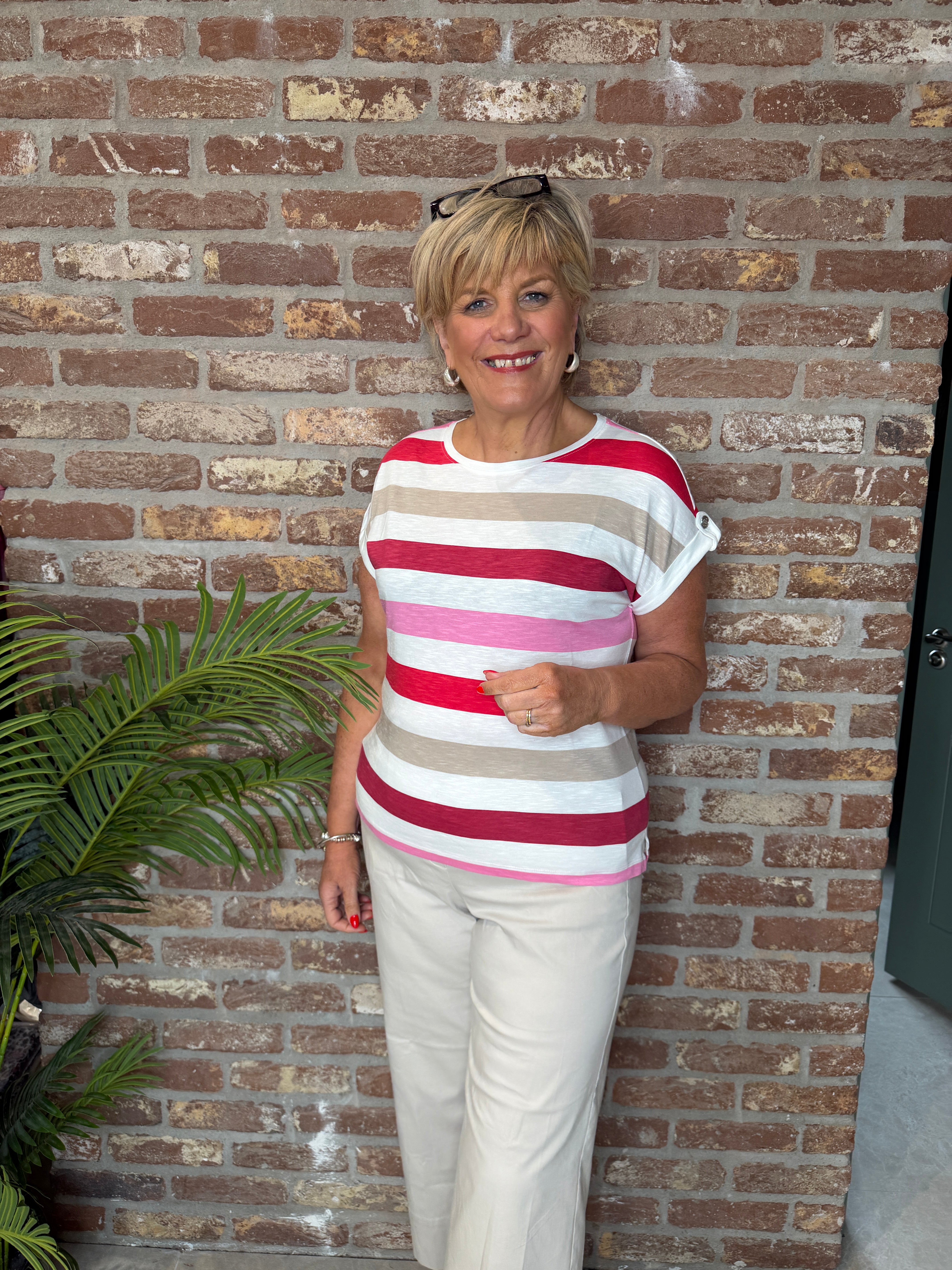 Street One striped t-shirt in salsa red