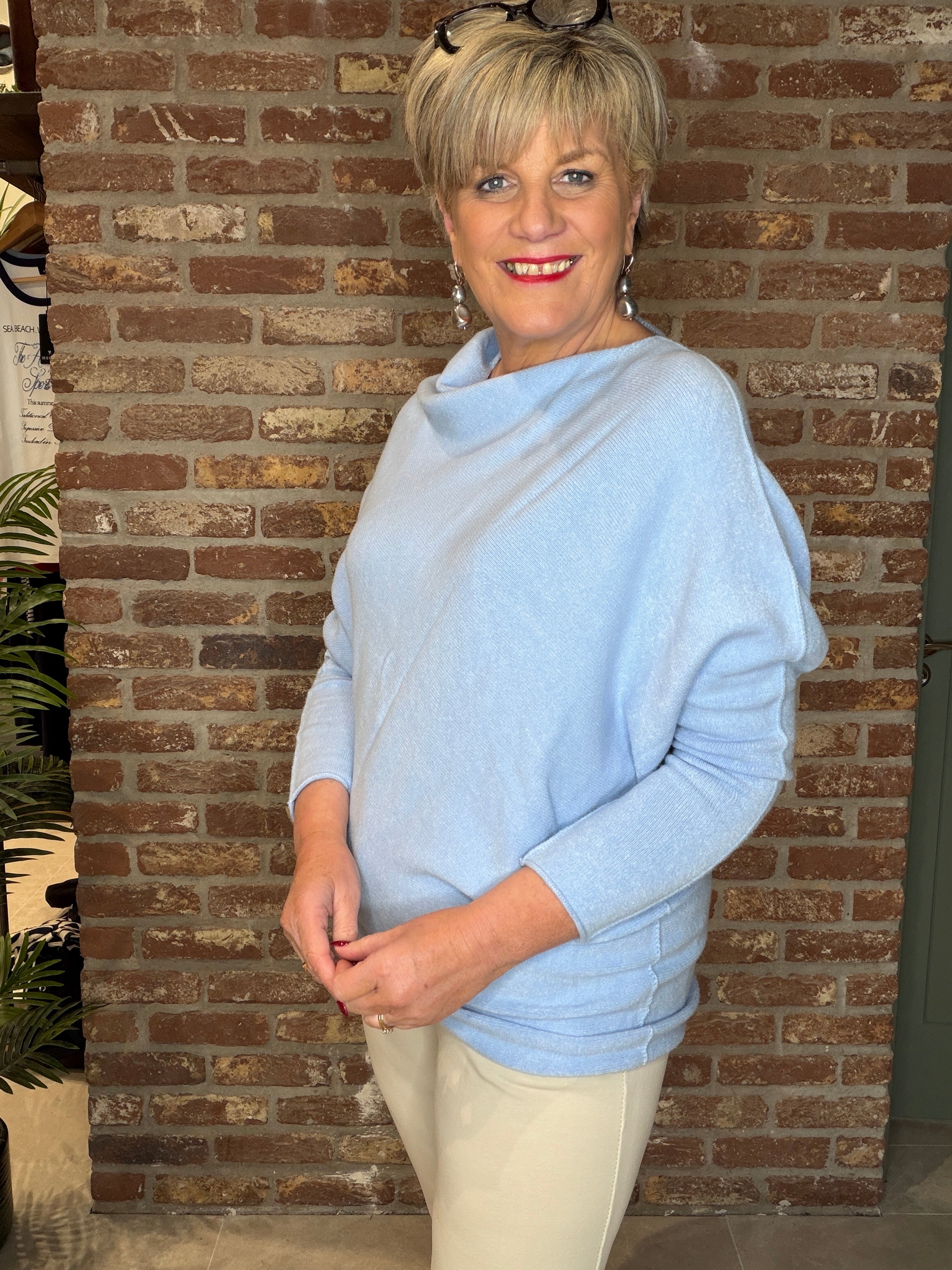 Deck By Decollage Asymmetric Knit In baby blue