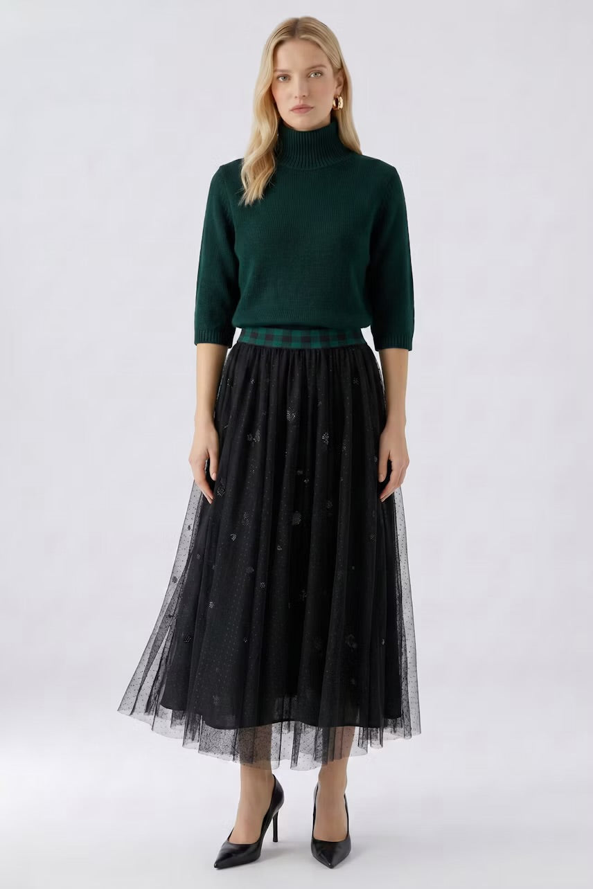 Double layered tulle skirt in black