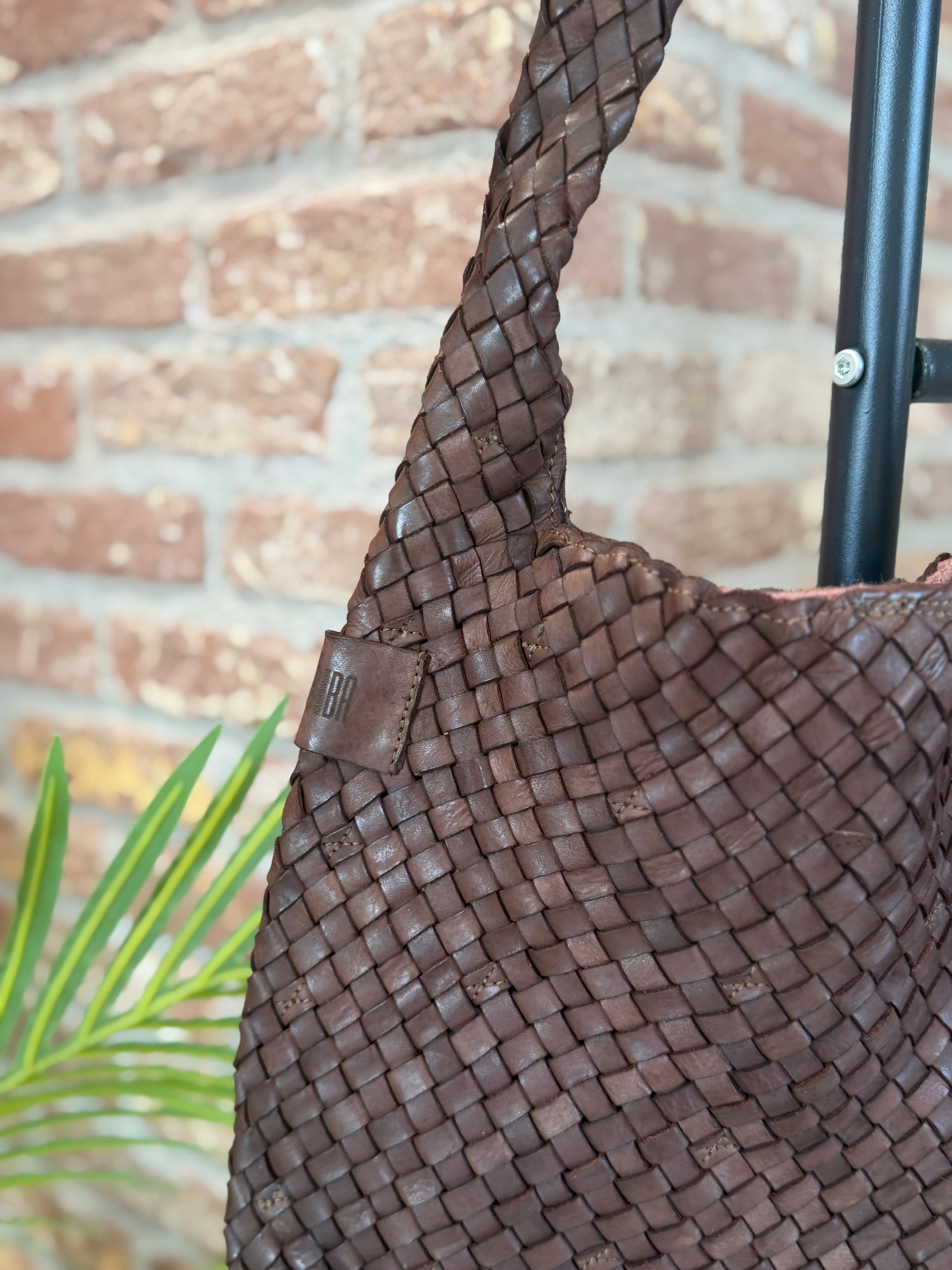 BIBA leather woven killen shoulder bag in Dark Brown