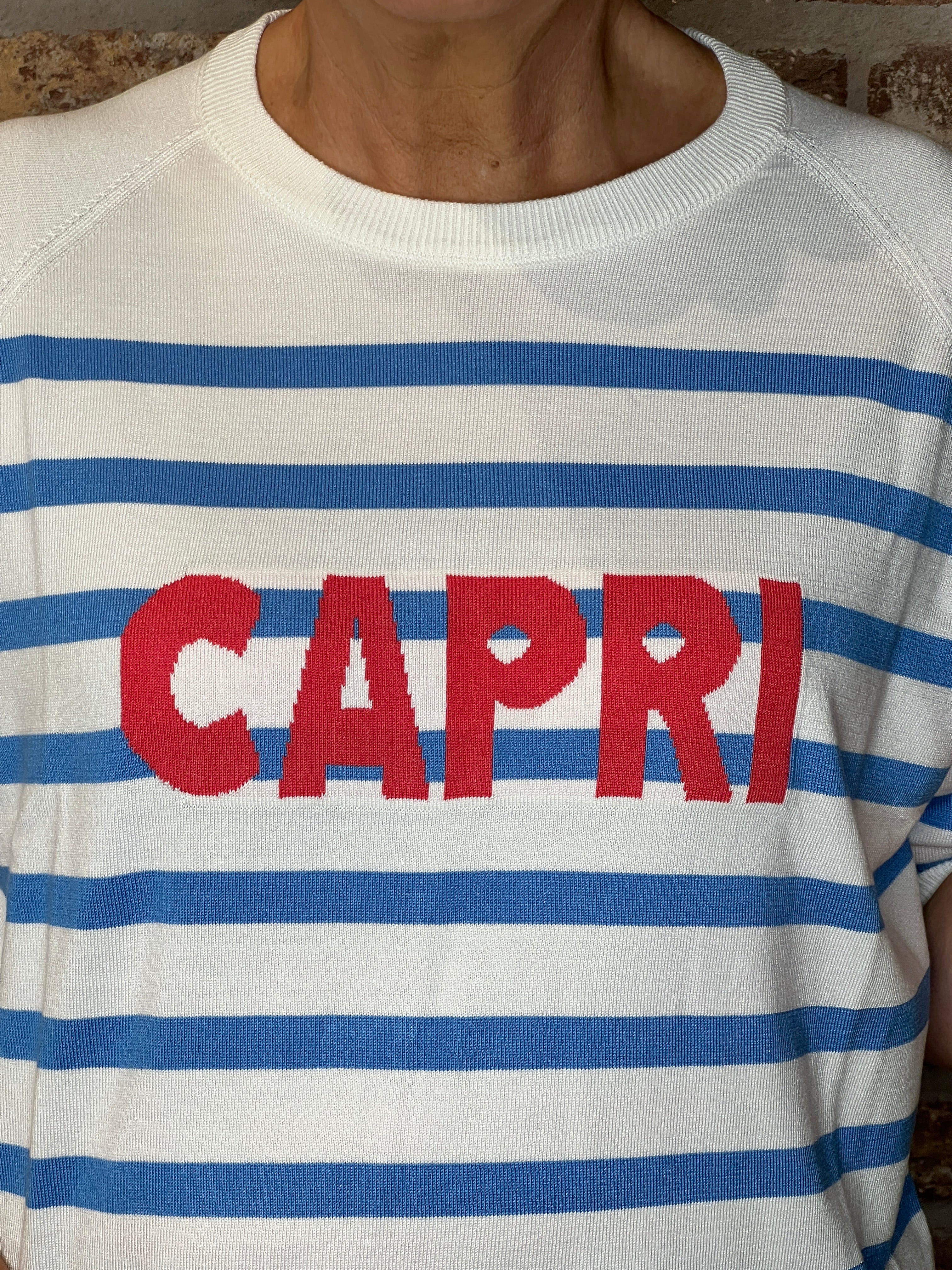 Milano Italy Roma Pullover In Off white & Blue