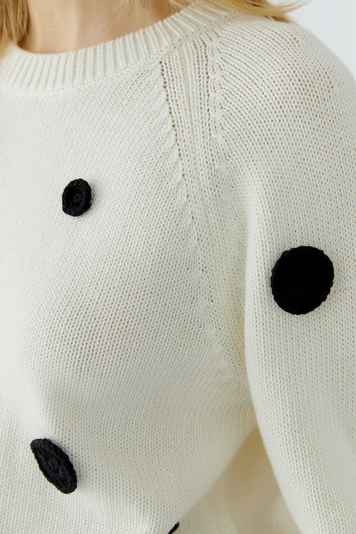 Oui crocheted appliquéd dots jumper in white & black