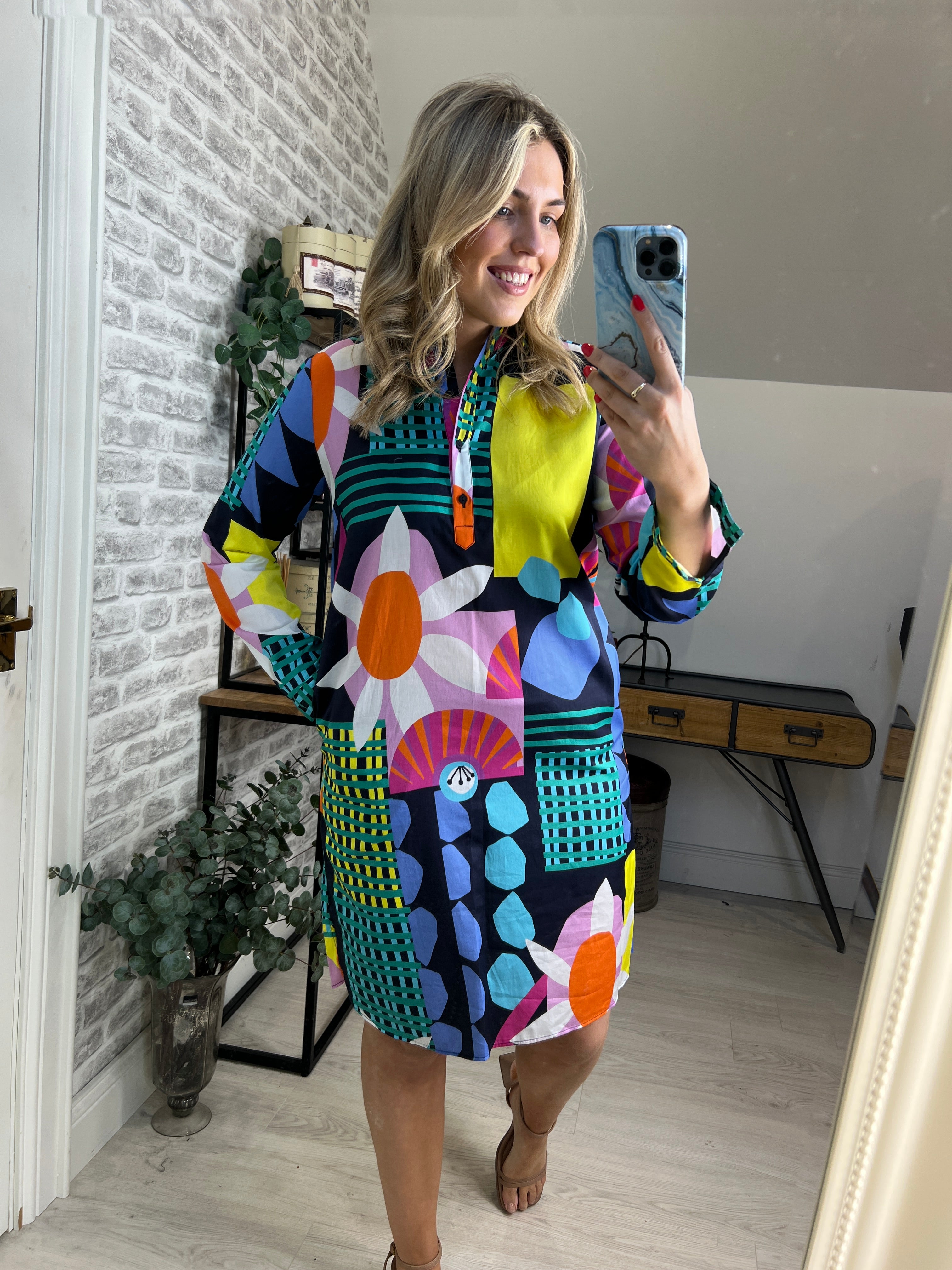 Milano Italy Printed Dress In Navy