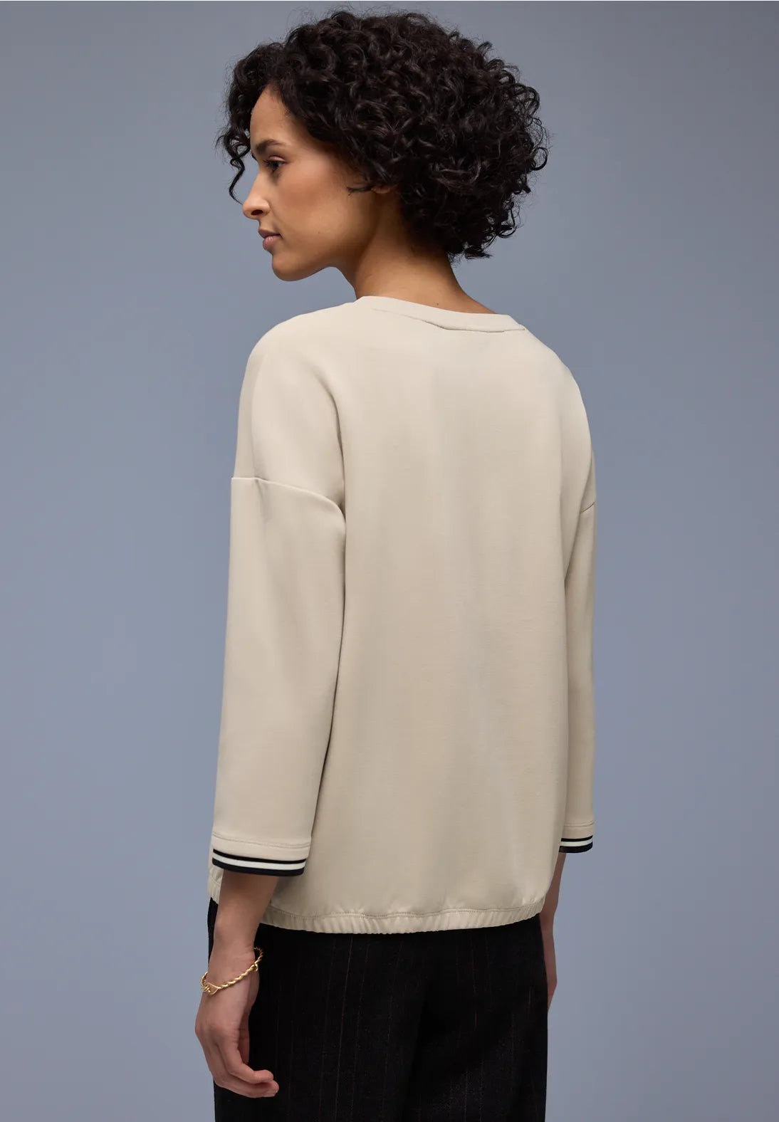 Street One sweatshirt With Stripe In Cotton Beige