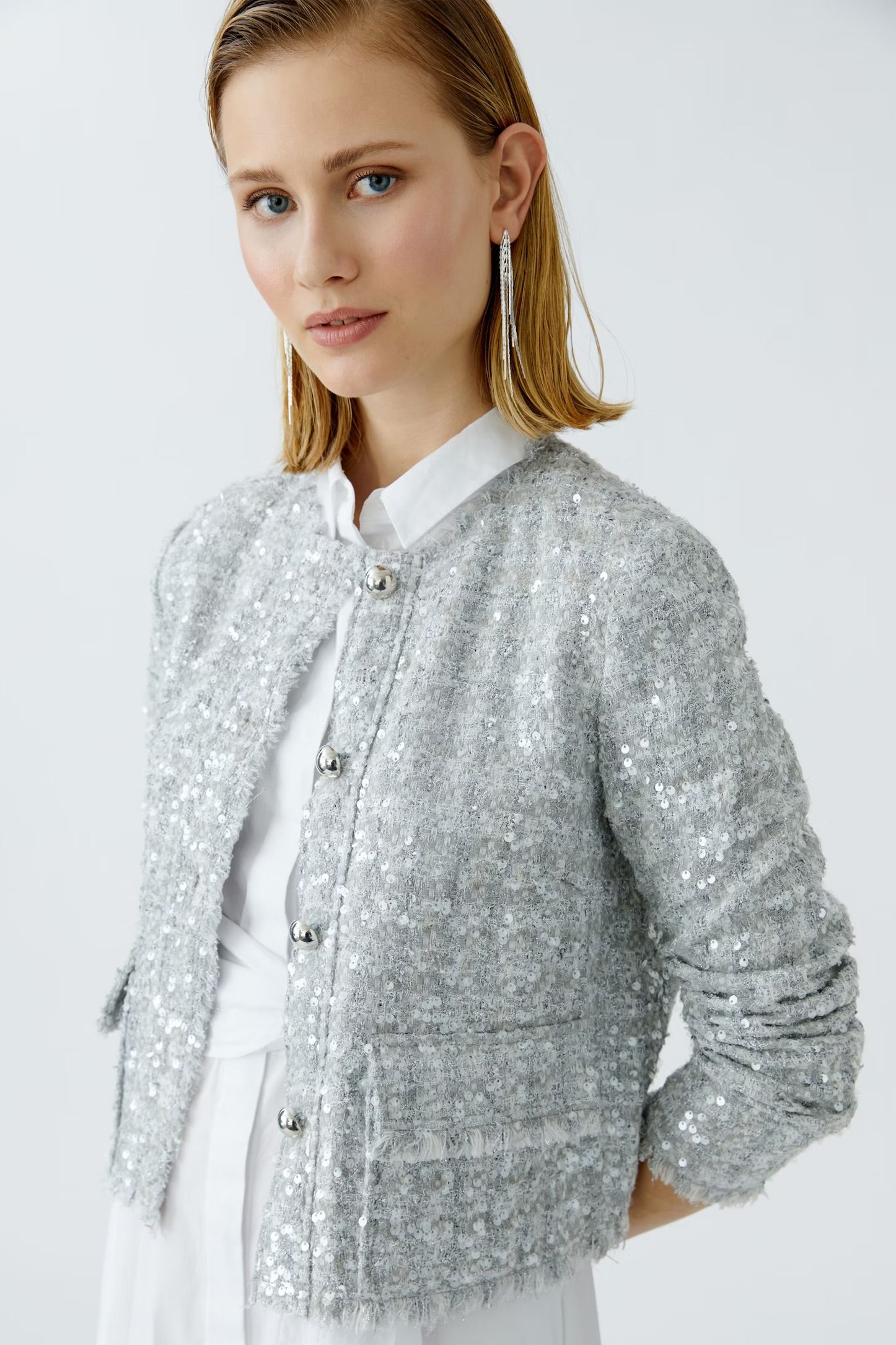 Oui French Style Jacket In Silver