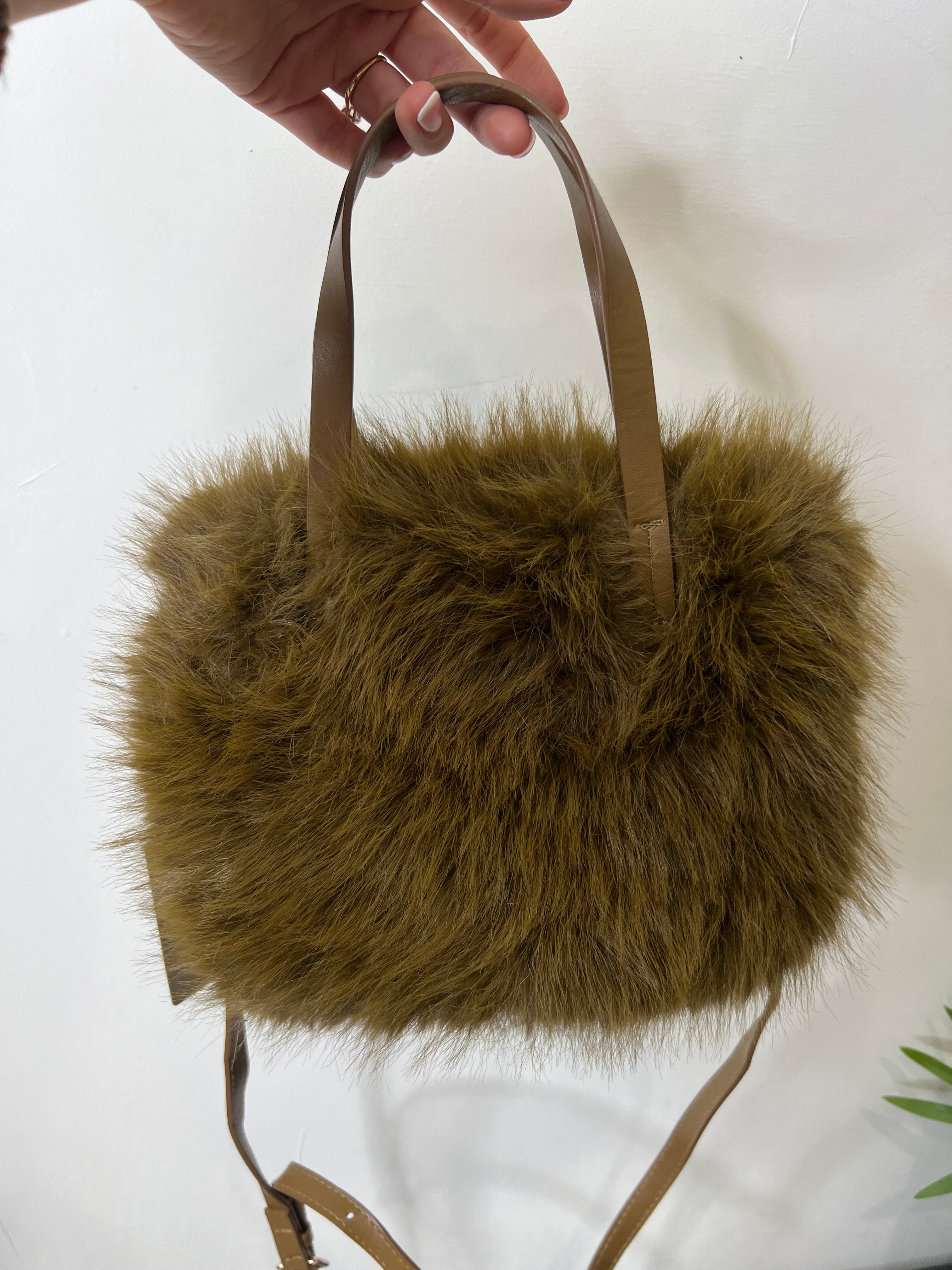 Olivia Mini Faux Fur Bag in Olive