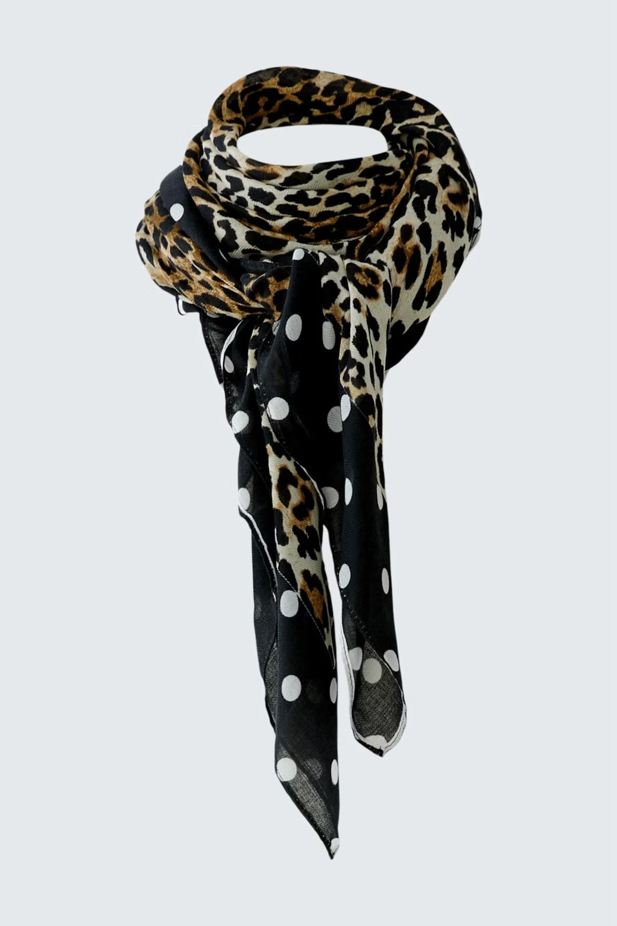 Oui leopard & dot print scarf in dark camel grey