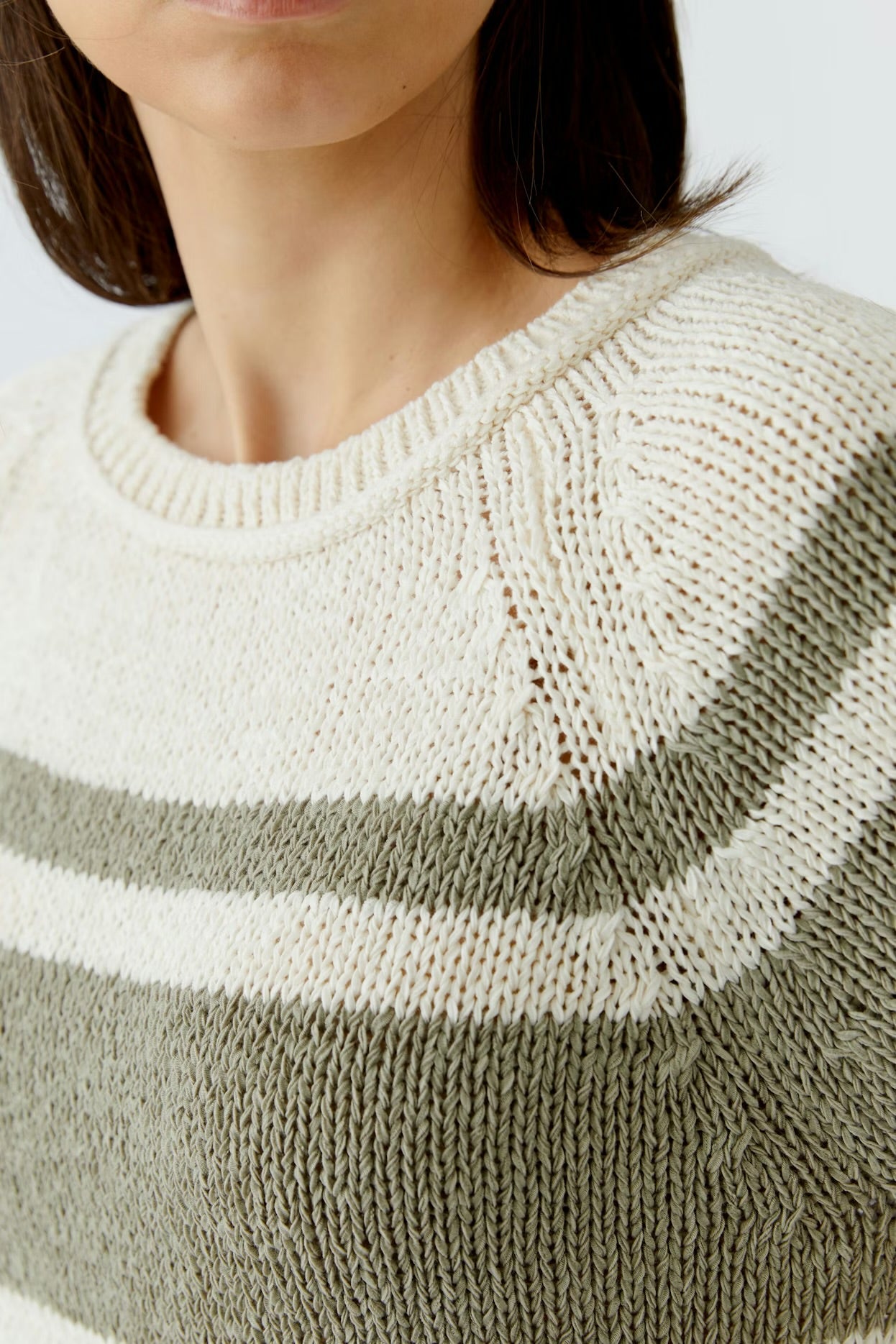Oui striped jumper In white & green
