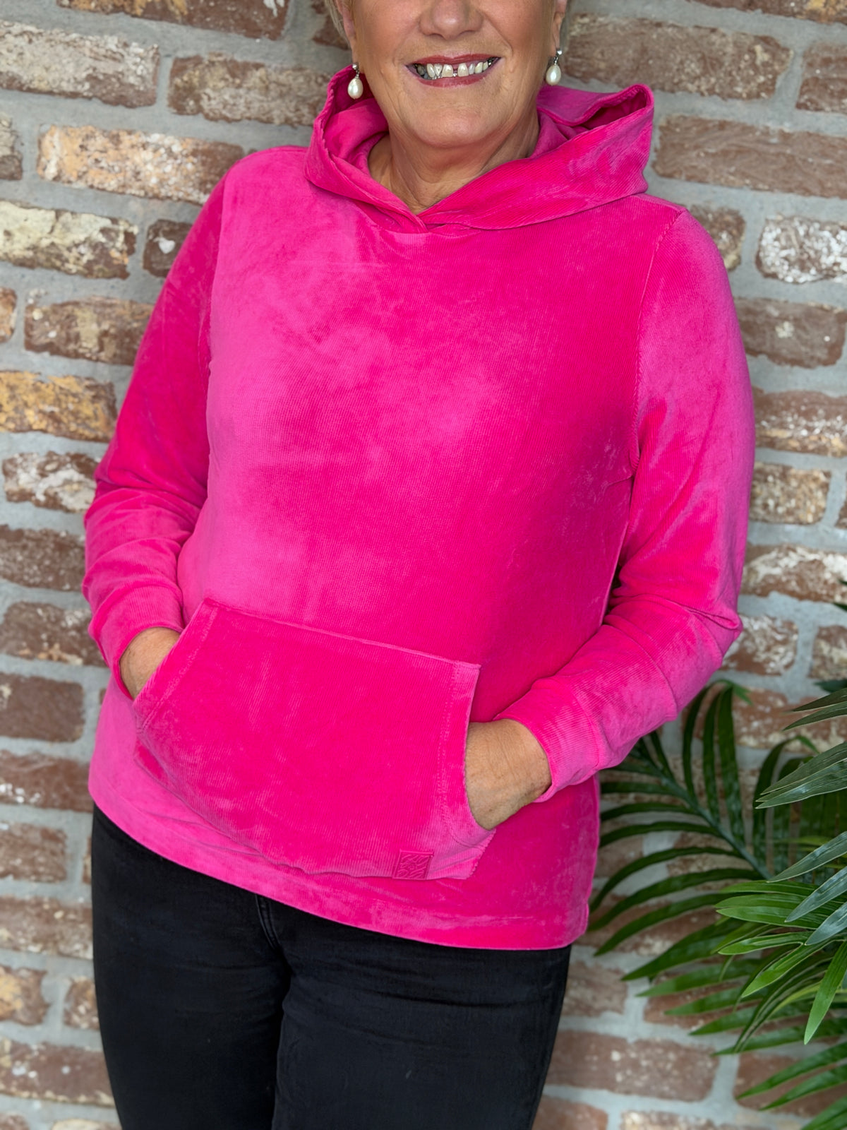 Solid cord hoodie in pink flash