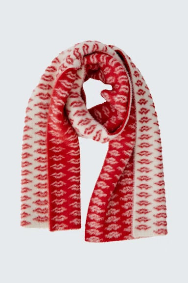 Oui Jacquard Motif Scarf In White & Red
