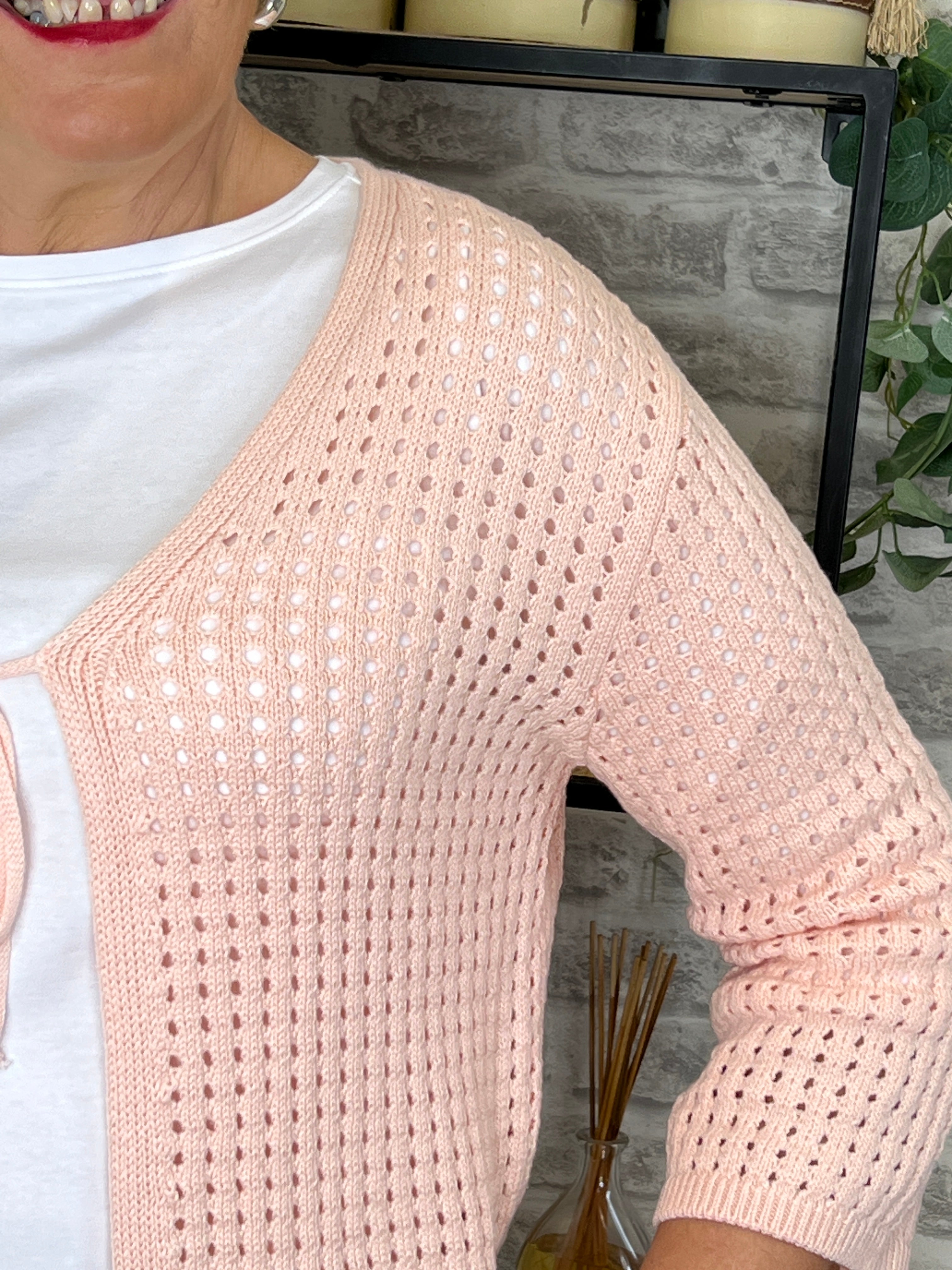 More & More Ajour Cardigan In Sorbet Peach