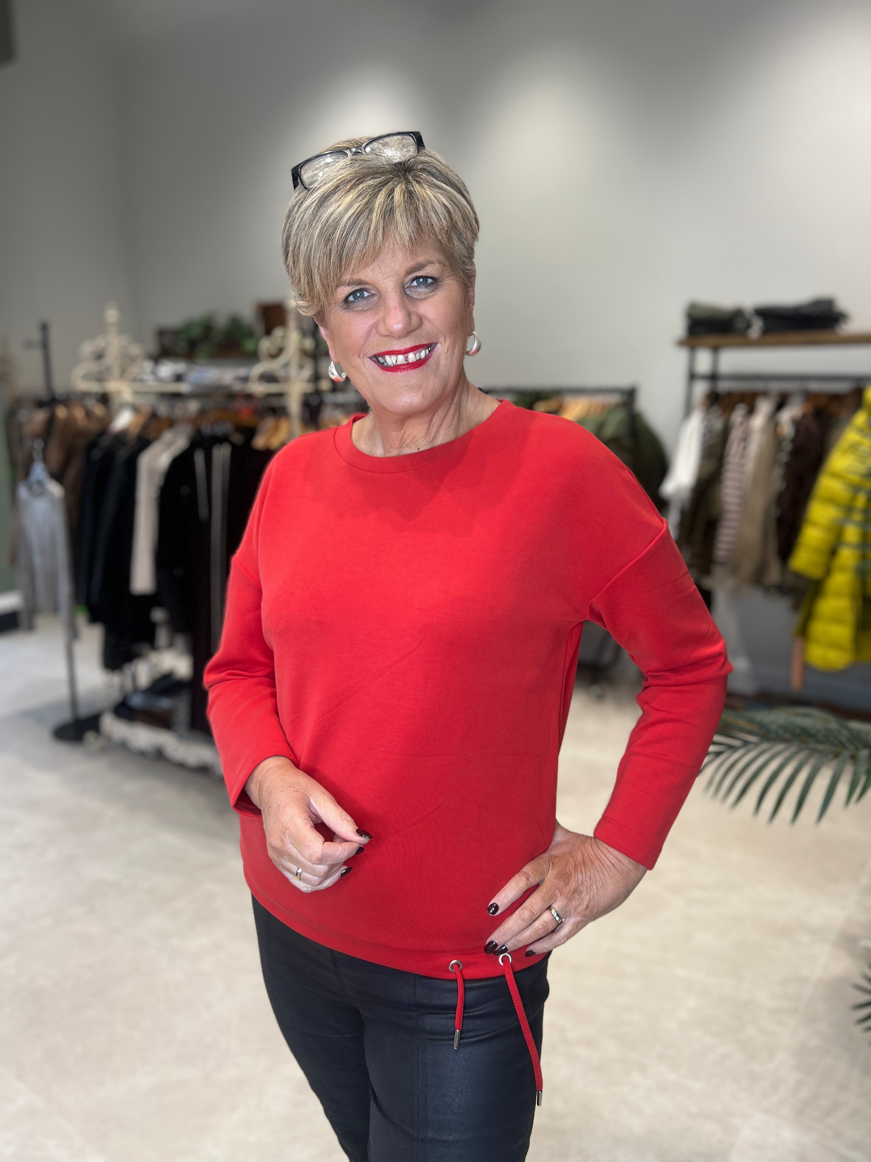 Street One Silk Look sweatshirt In Racing Red