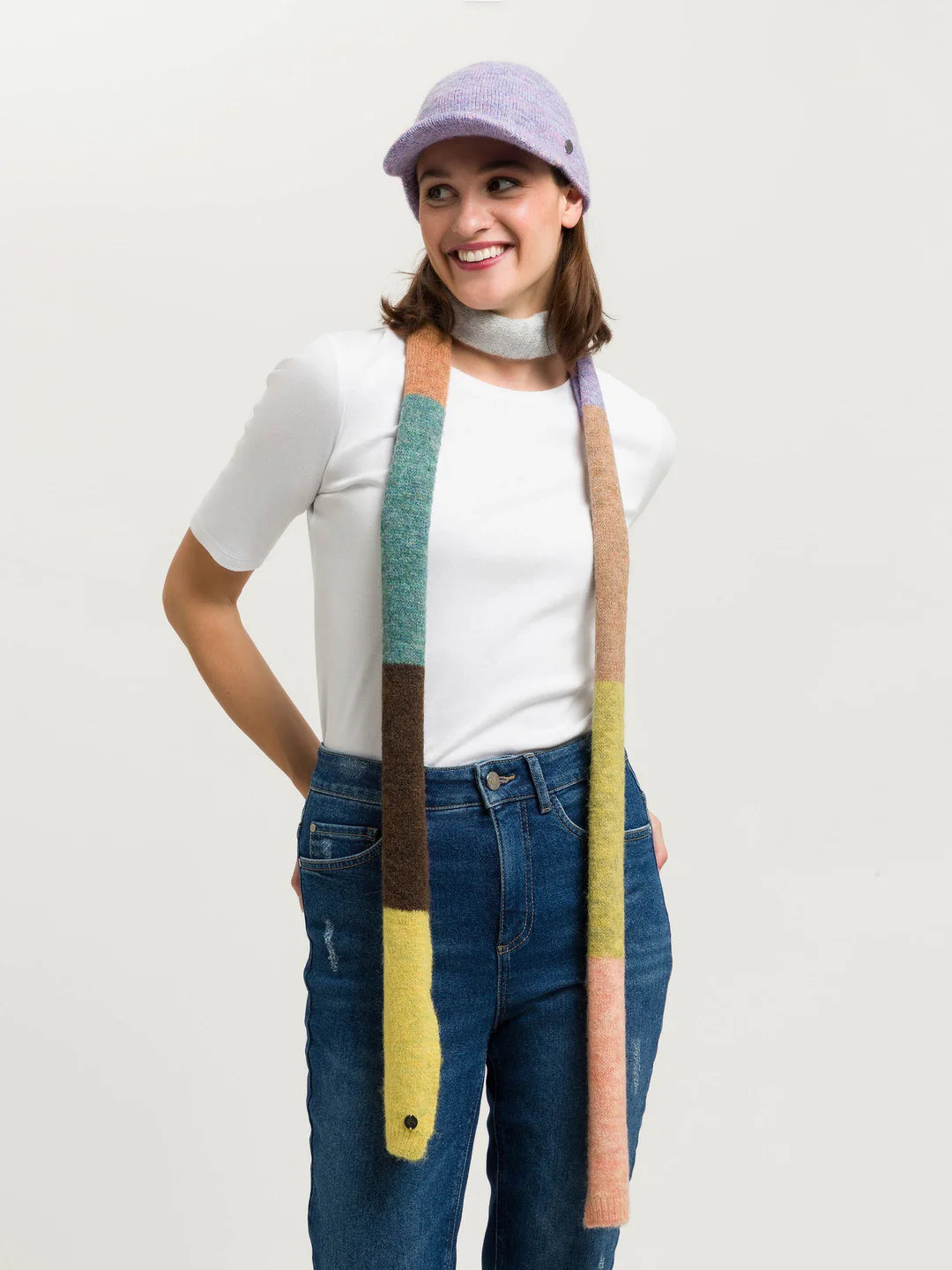 Narrow Knitted Scarf With Colour blocks In Multicoloured