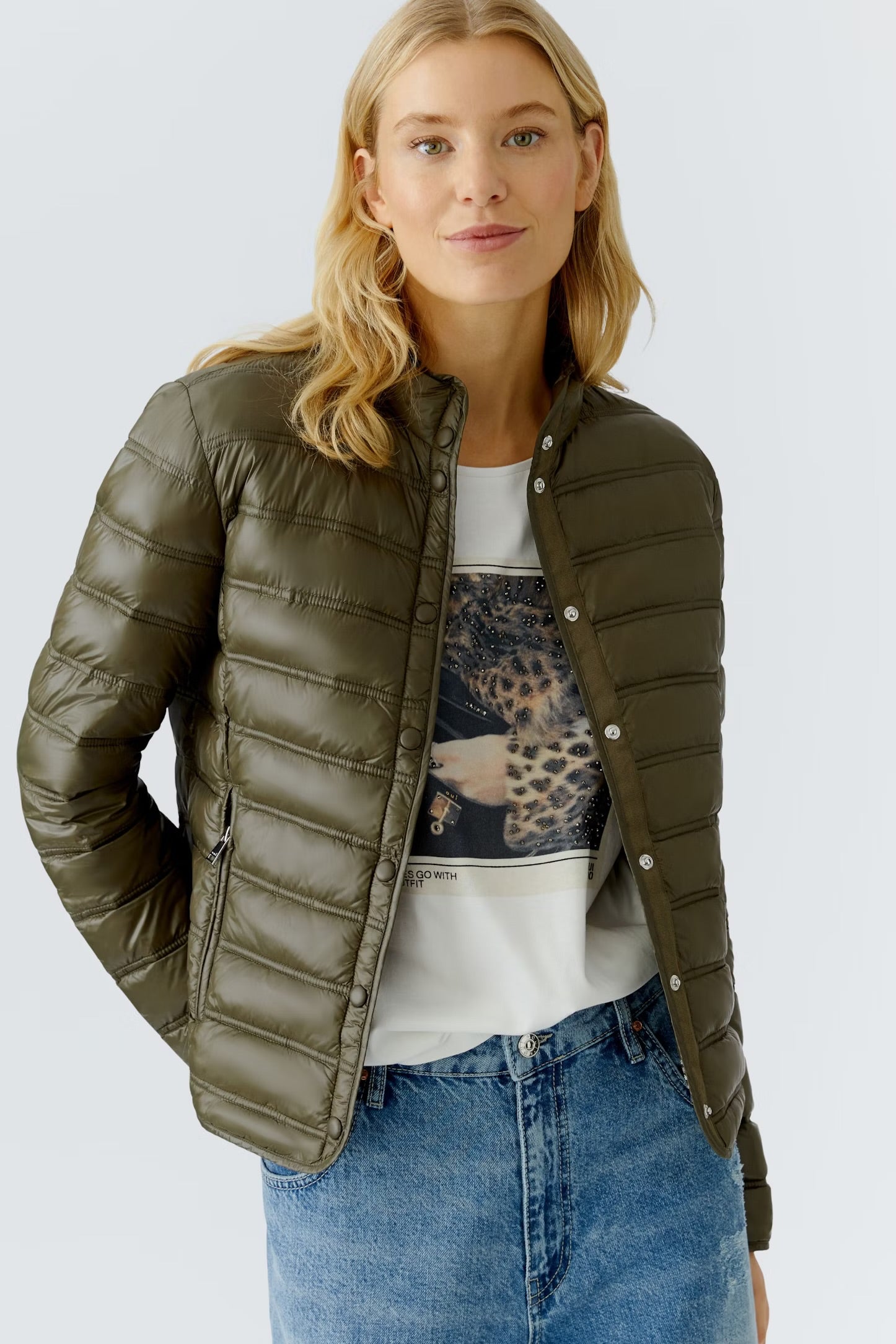Oui Light weight Coat In Khaki